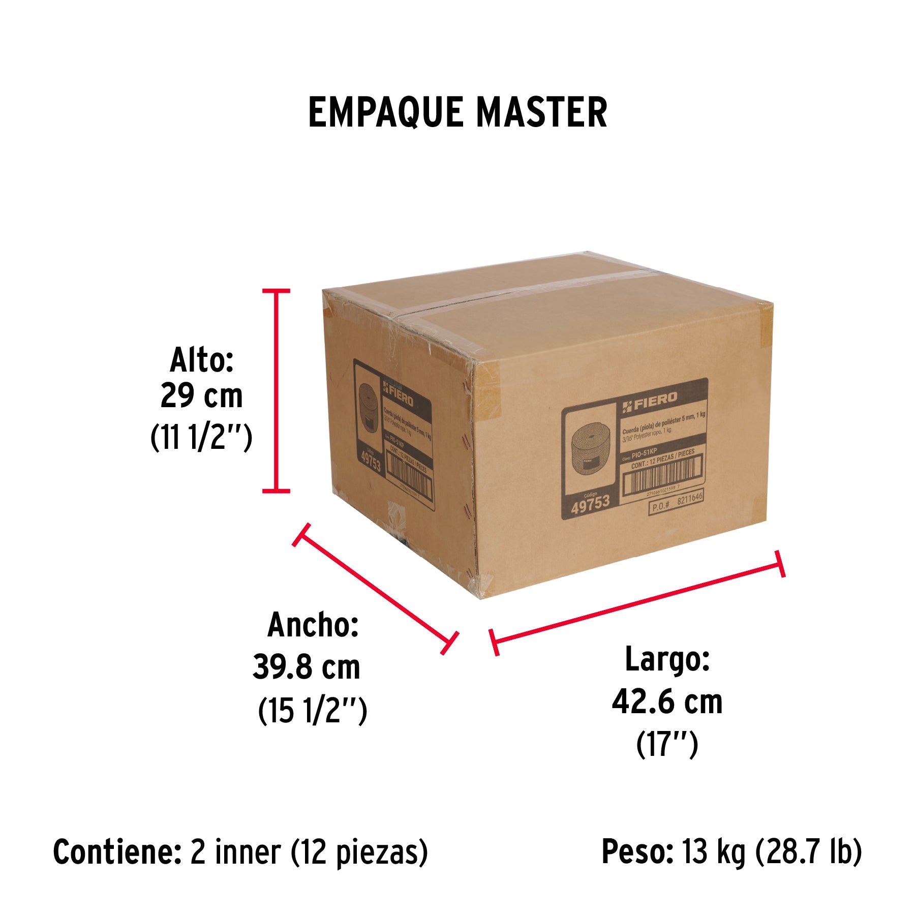 Piola de poliéster diamante de 5 mm, 1 kg, FIERO - Empaque