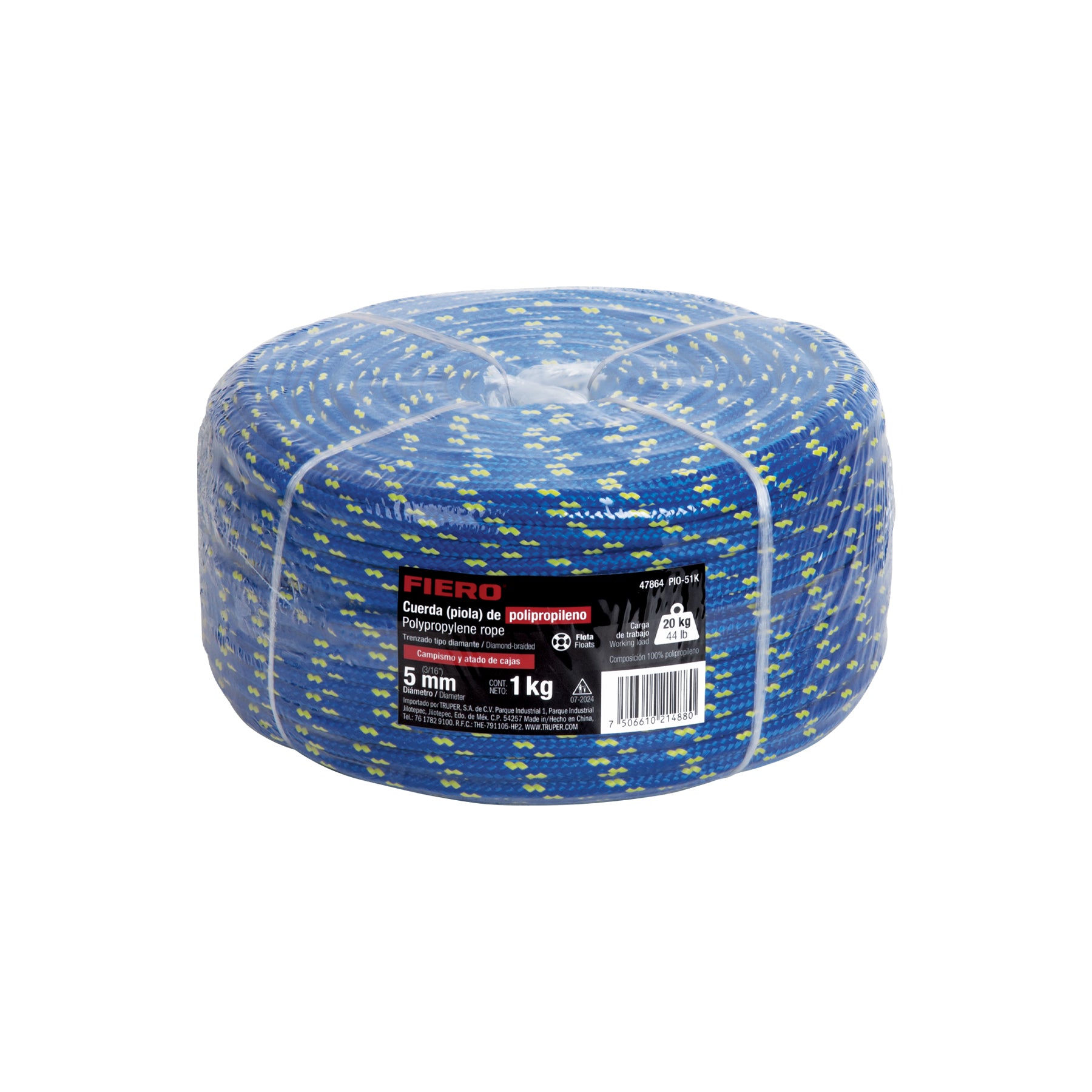 Piola de Polipropileno trenzada, multicolor, 5mm, 1 Kg