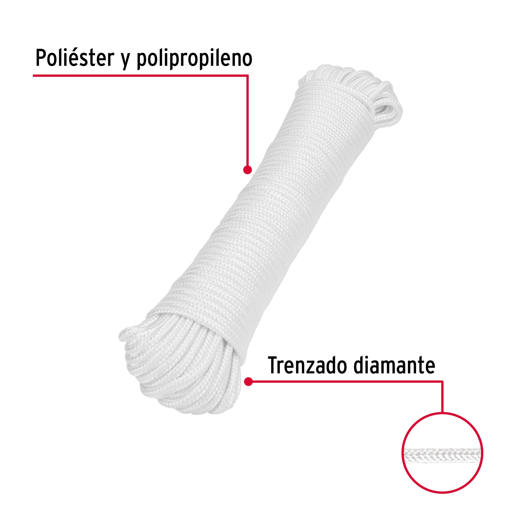Piola de poliéster diamante de 5mmx30m blanca, madeja, FIERO