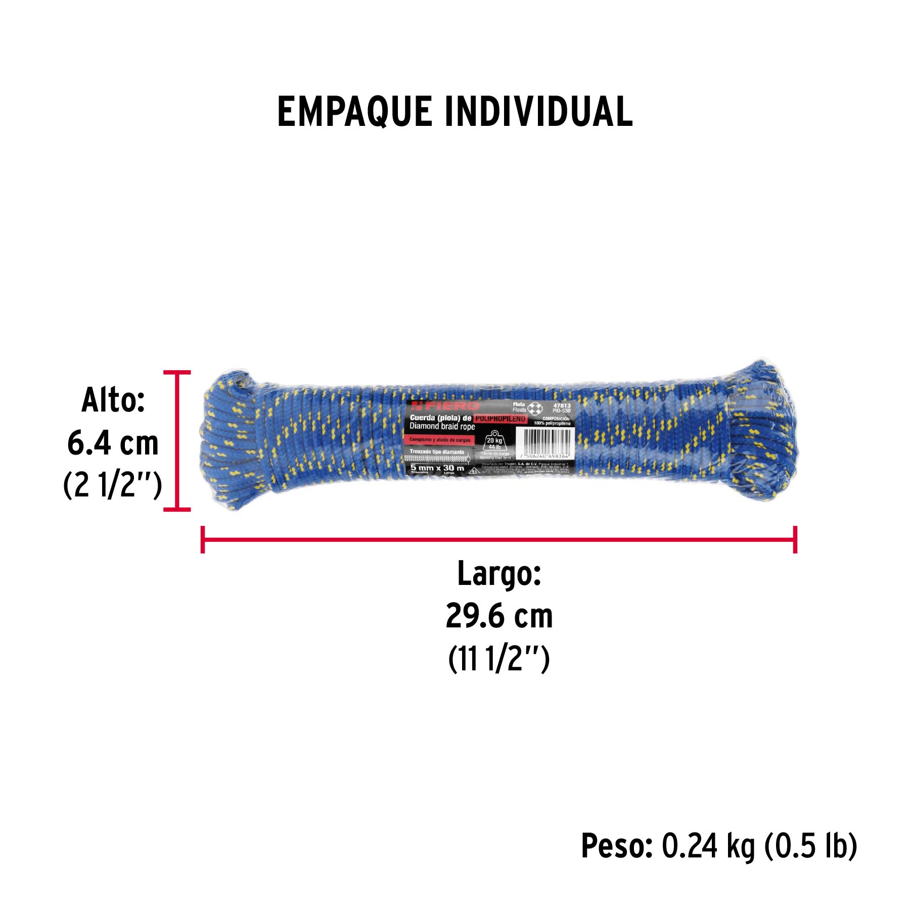Piola de polipropileno trenzada de 5mm x 30m en madeja - Empaque