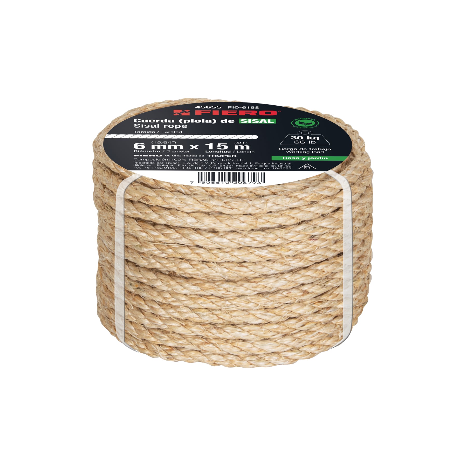Piola de Sisal (henequén) de 6 mm x 15 m natural, FIERO