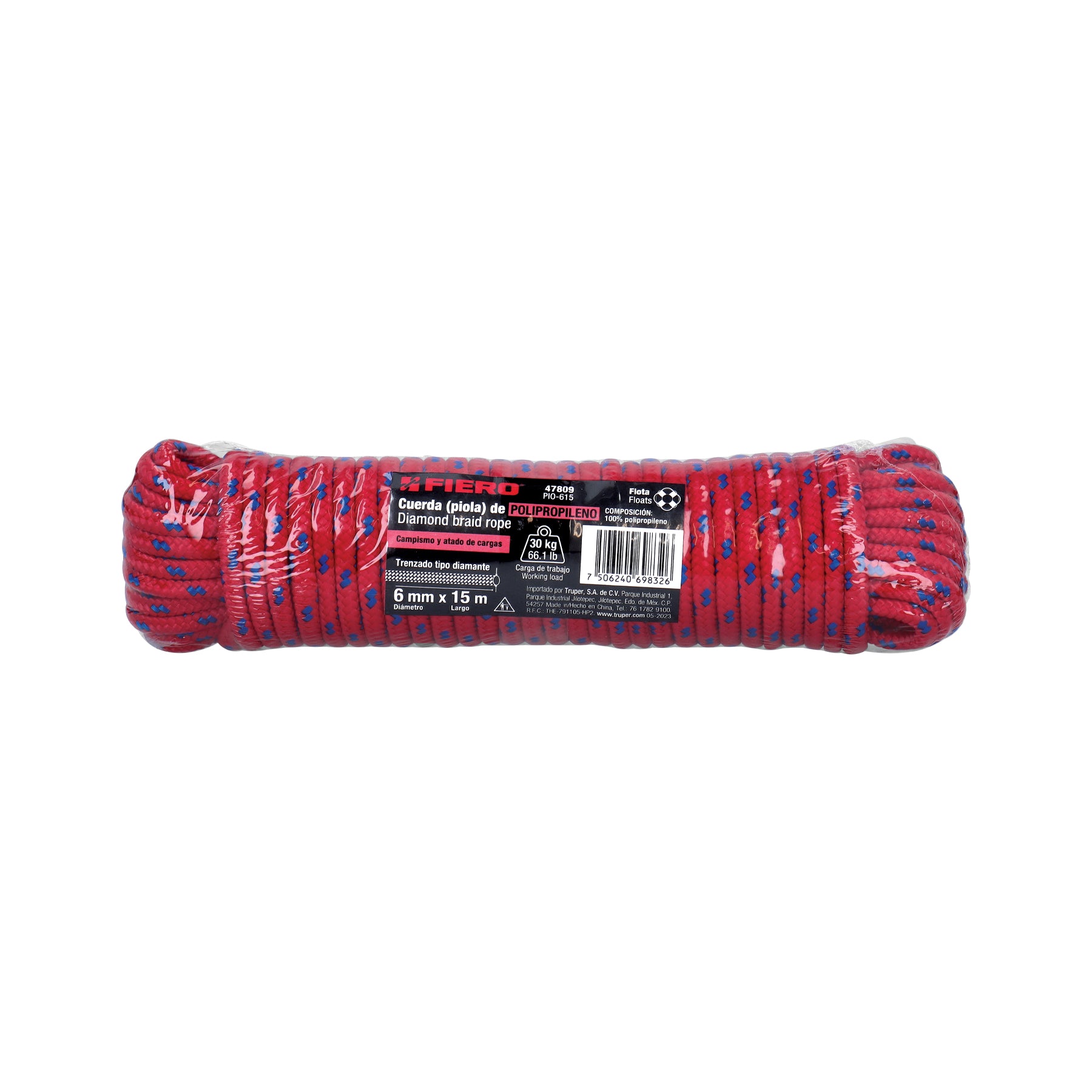 Piola de polipropileno trenzada de 6mm x 15m en madeja