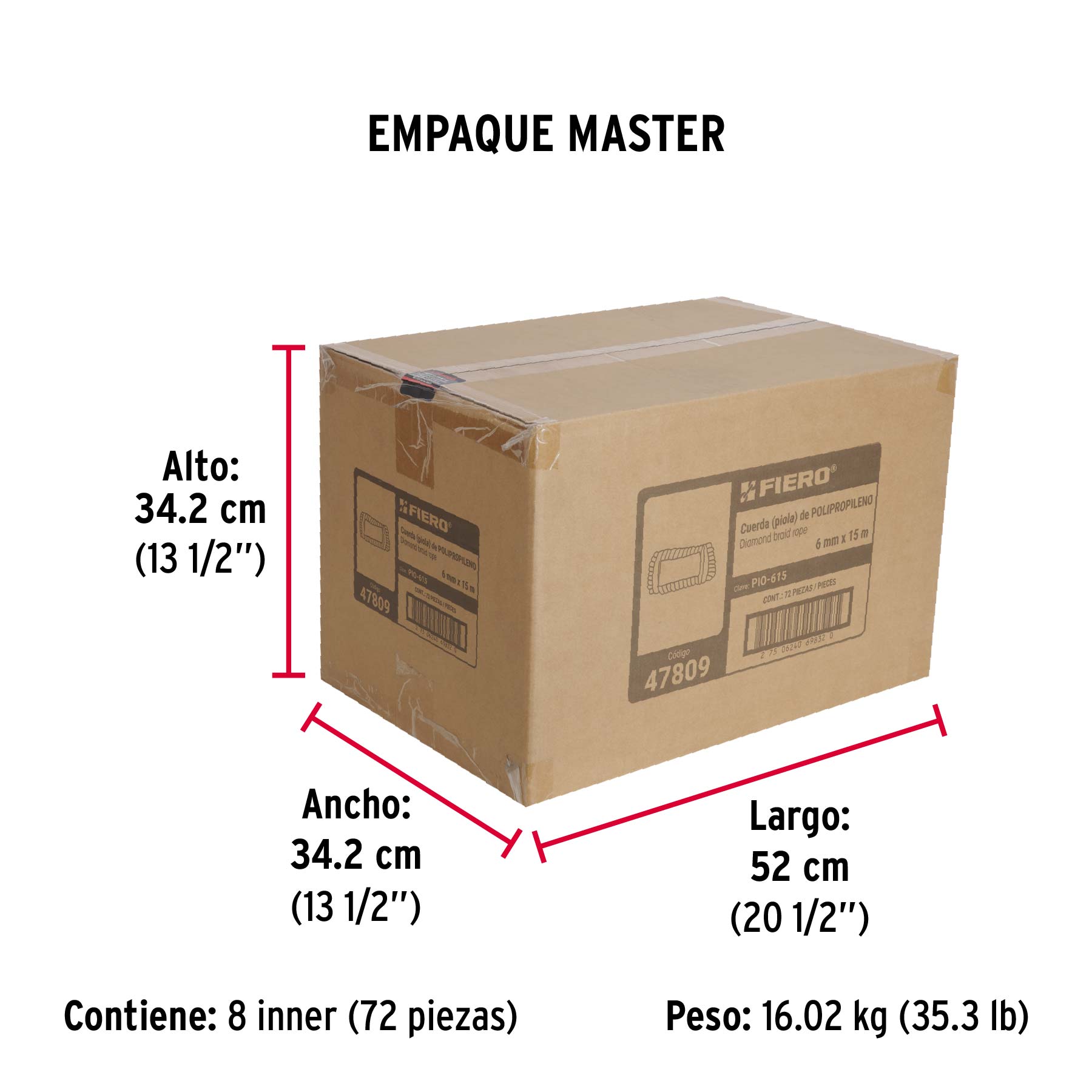 Piola de polipropileno trenzada de 6mm x 15m en madeja - Empaque