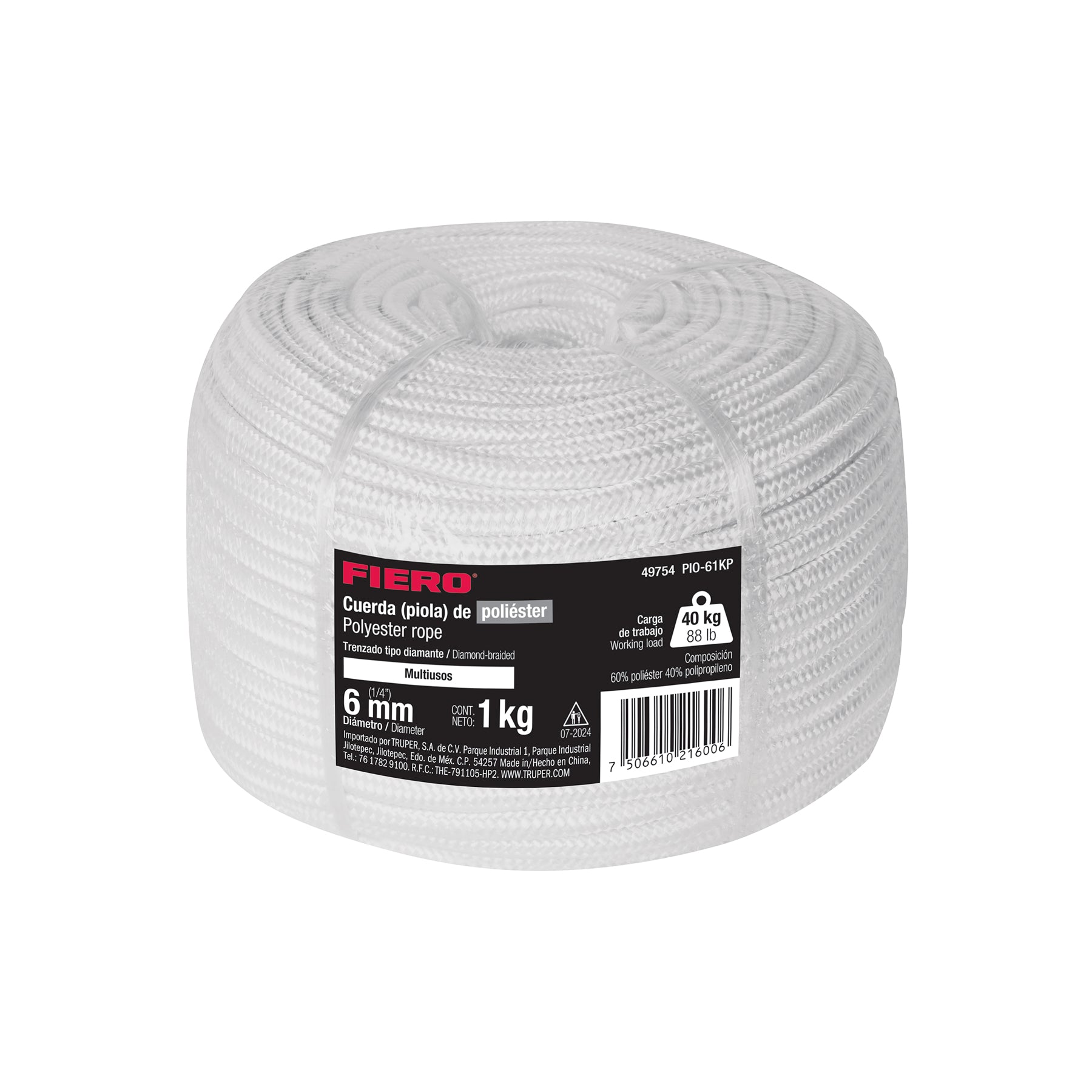 Piola de poliéster diamante de 6 mm, 1 kg, FIERO