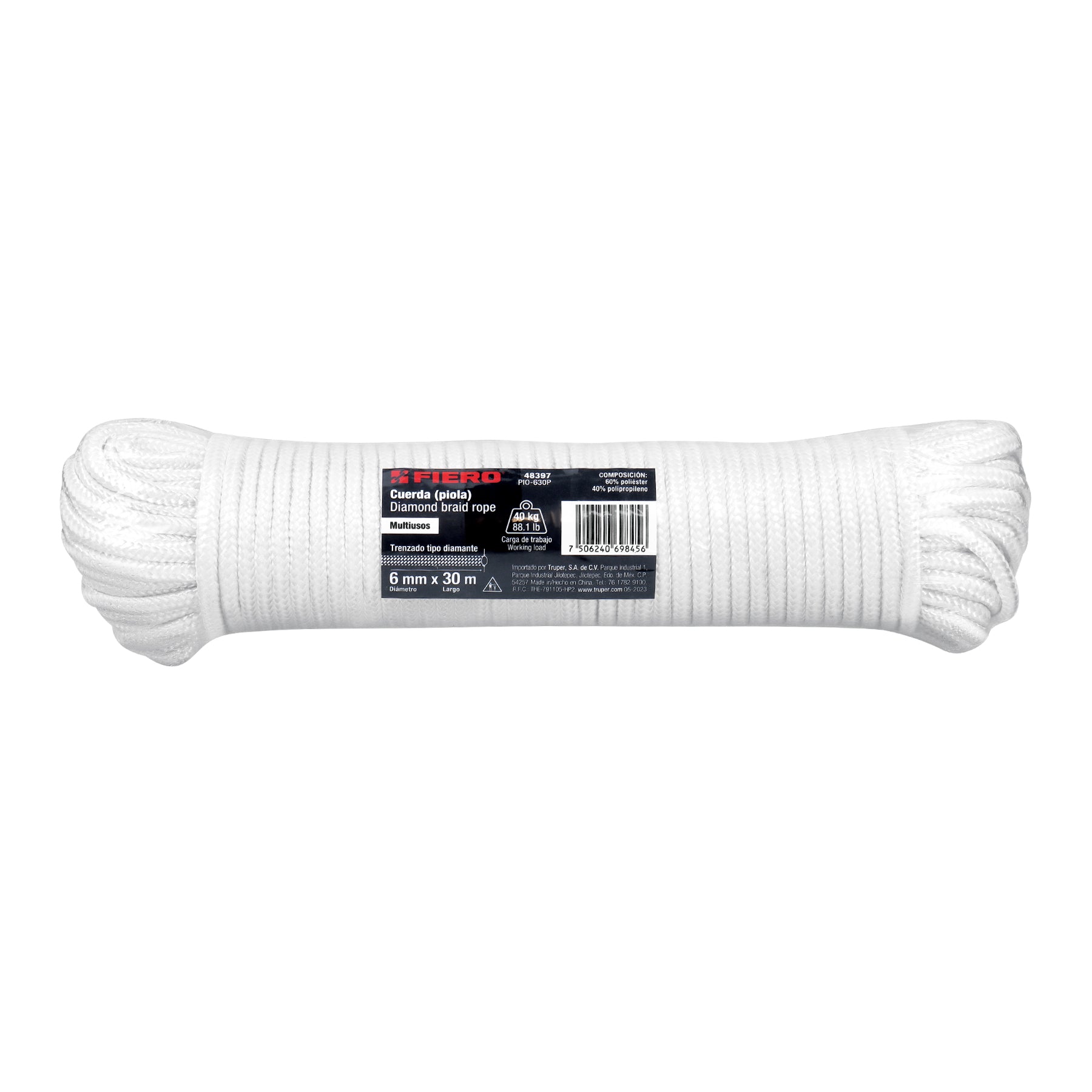 Piola de poliéster diamante de 6mmx30m blanca, madeja, FIERO