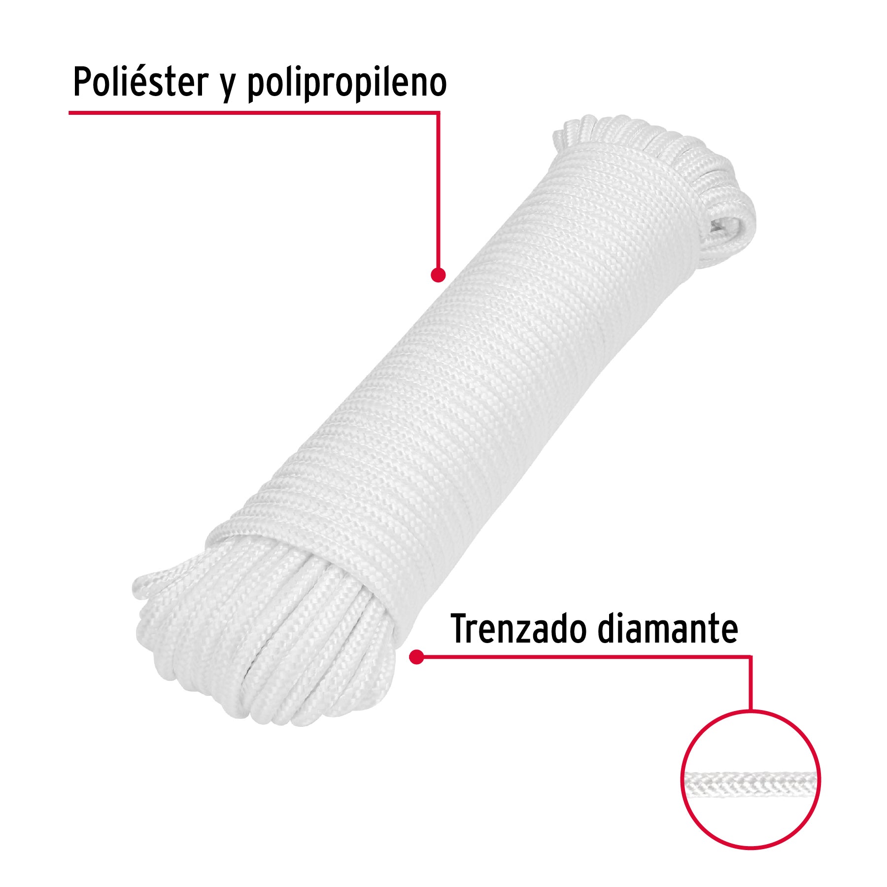 Piola de poliéster diamante de 6mmx30m blanca, madeja, FIERO