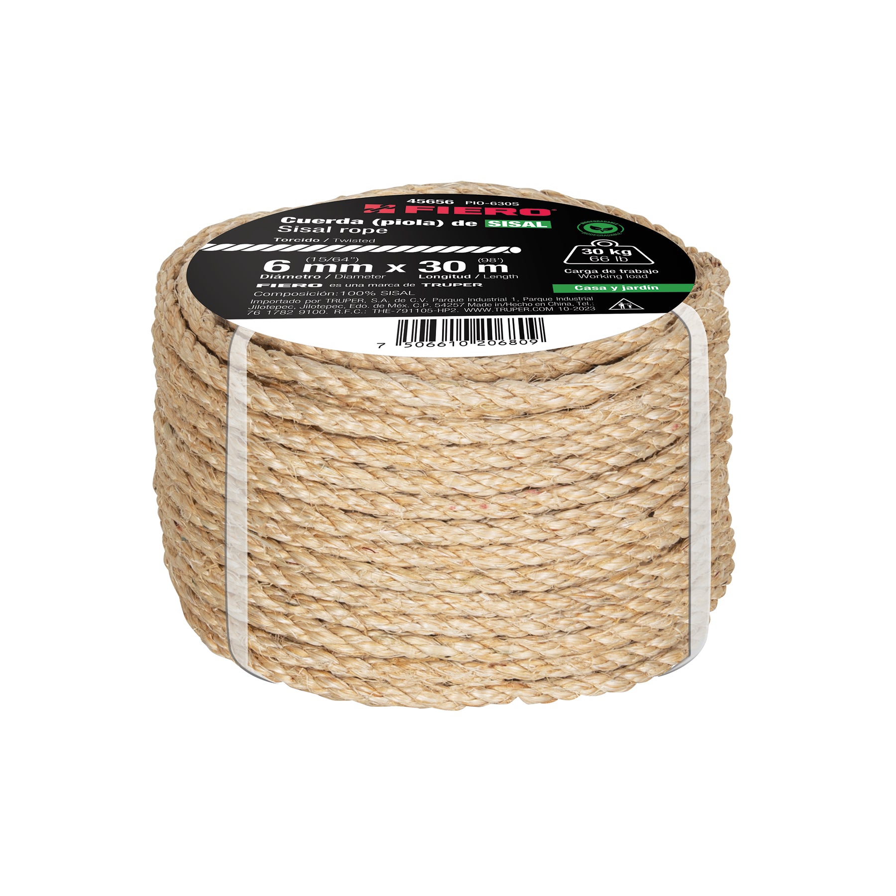 Piola de Sisal (henequén) de 6 mm x 30 m natural, FIERO