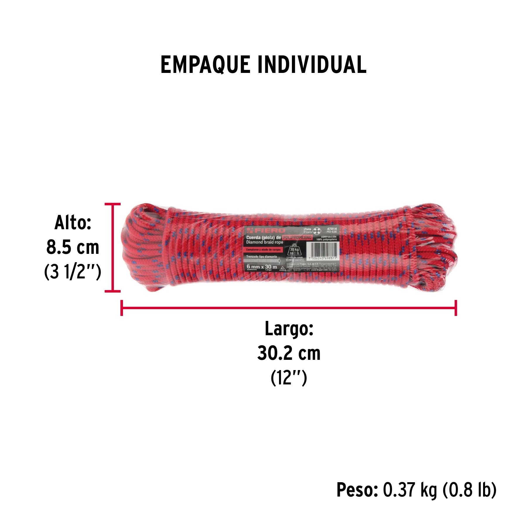 Piola de polipropileno trenzada de 6mm x 30m en madeja - Empaque