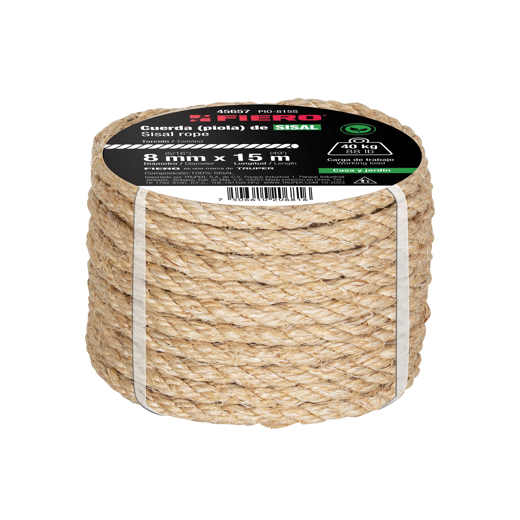 Piola de Sisal (henequén) de 8 mm x 15 m natural, FIERO