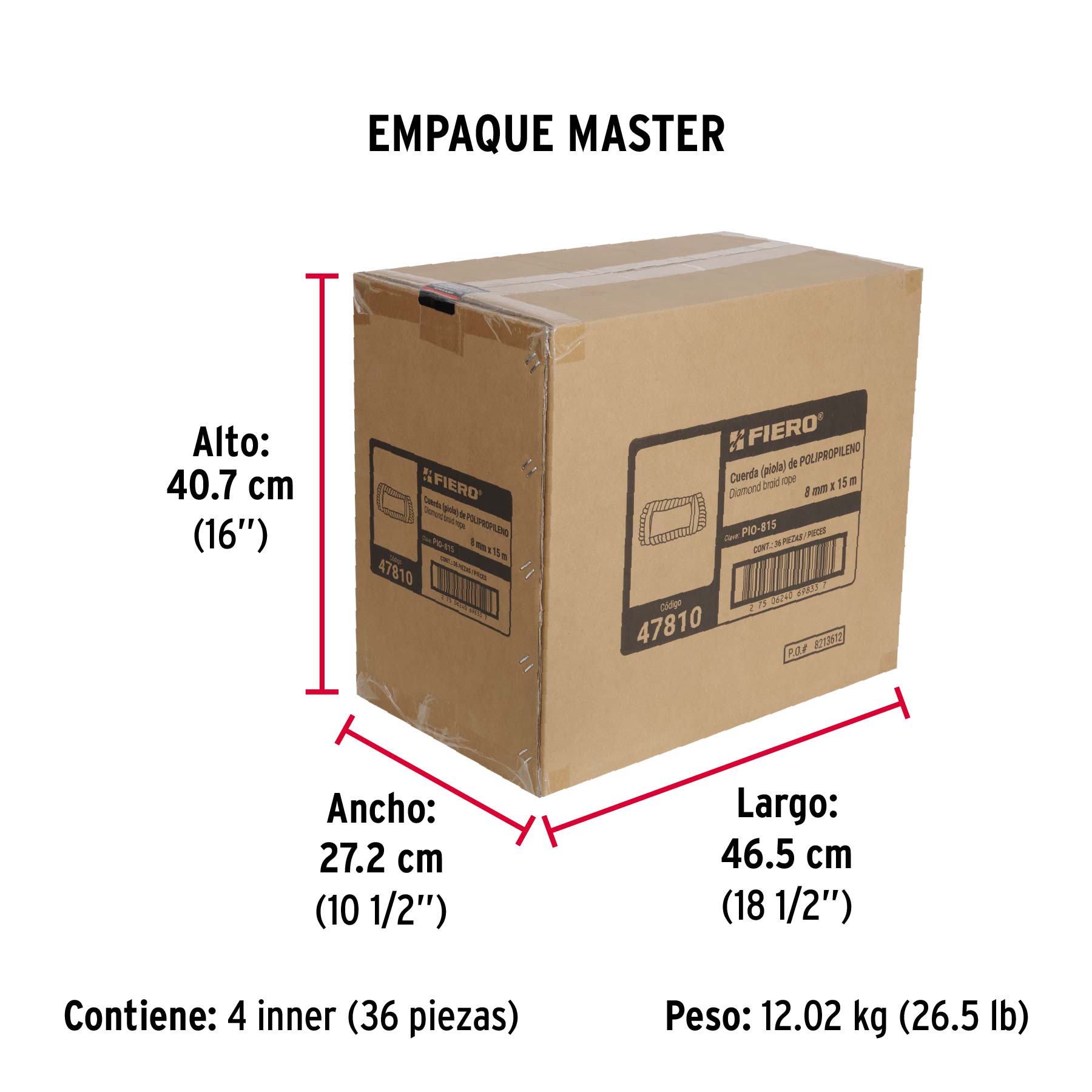 Piola de polipropileno trenzada de 8mm x 15m en madeja - Empaque