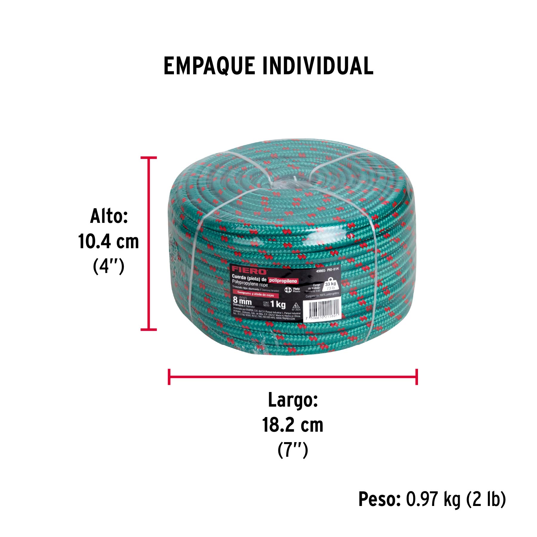 Piola de Polipropileno trenzada, multicolor, 8mm, 1 Kg - Empaque