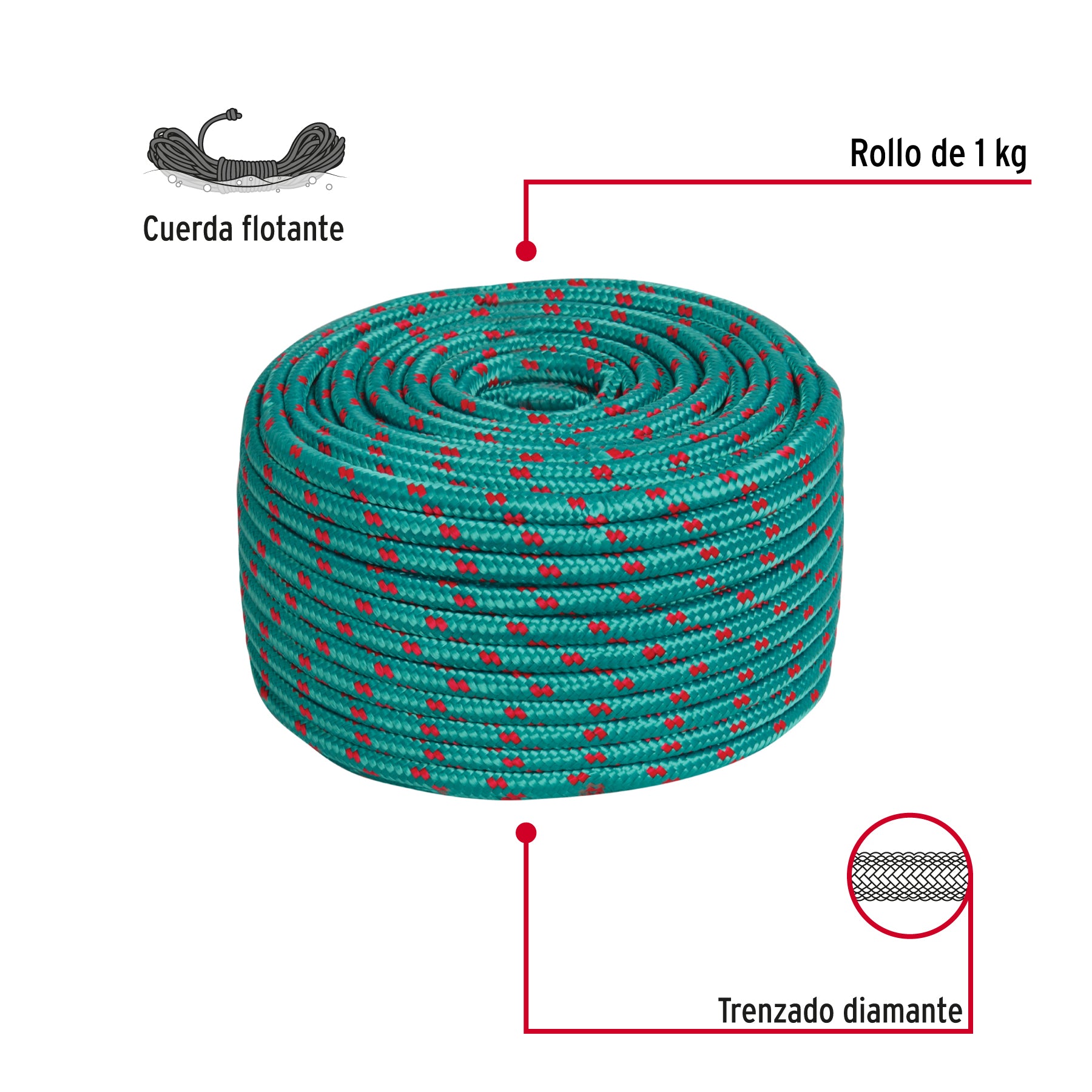 Piola de Polipropileno trenzada, multicolor, 8mm, 1 Kg
