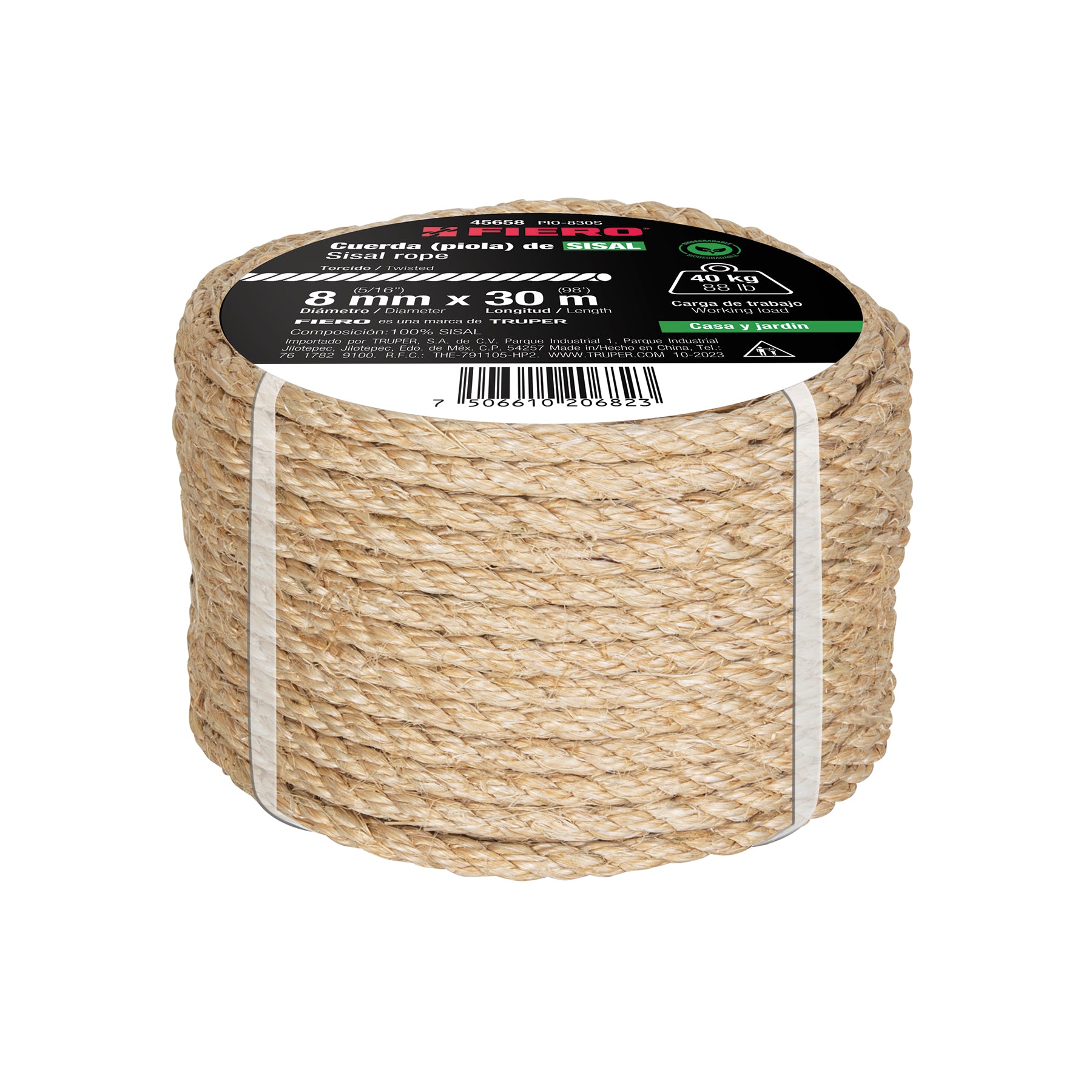 Piola de Sisal (henequén) de 8 mm x 30 m natural, FIERO