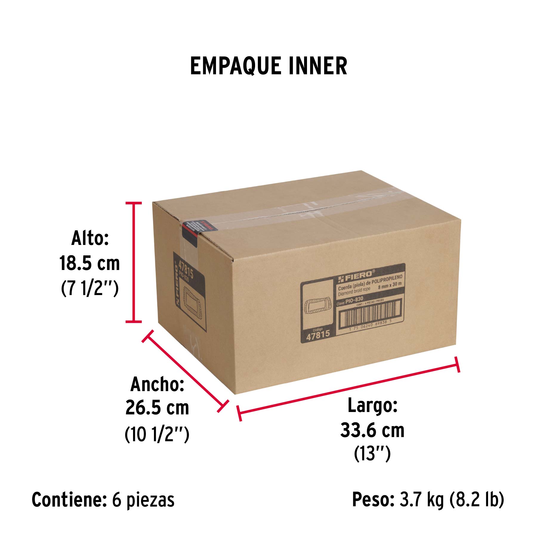 Piola de polipropileno trenzada de 8mm x 30m en madeja - Empaque