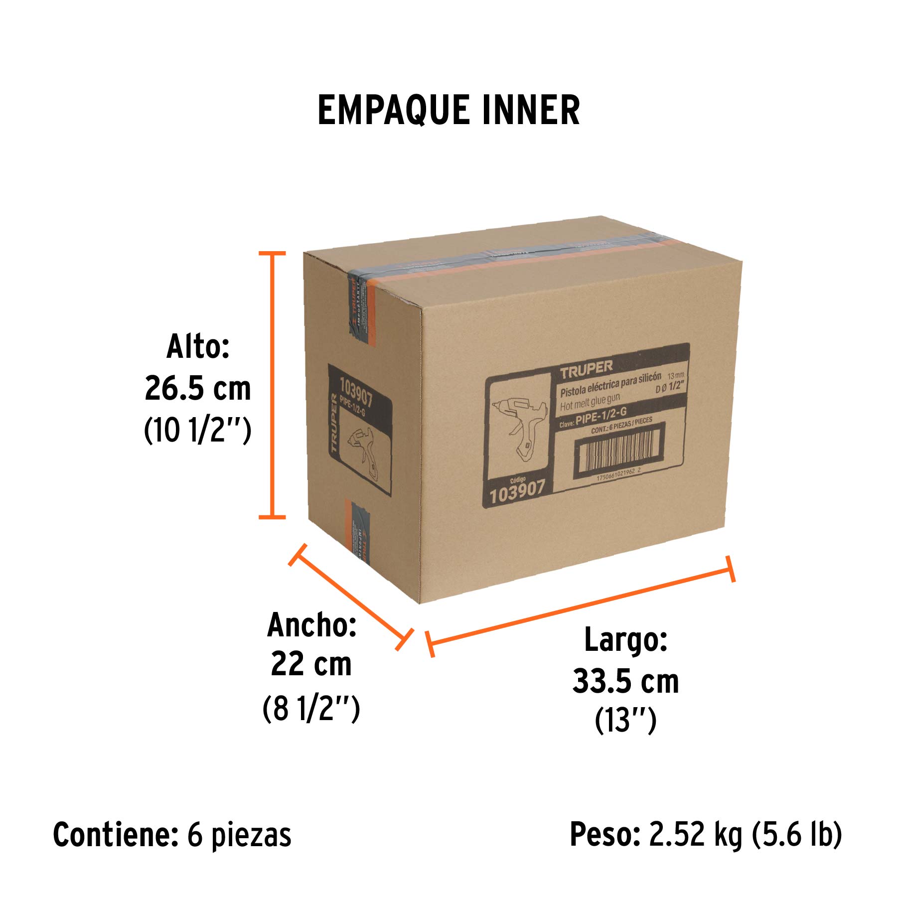 Pistola eléctrica de 80W para silicón de 1/2", 127V, TRUPER - Empaque