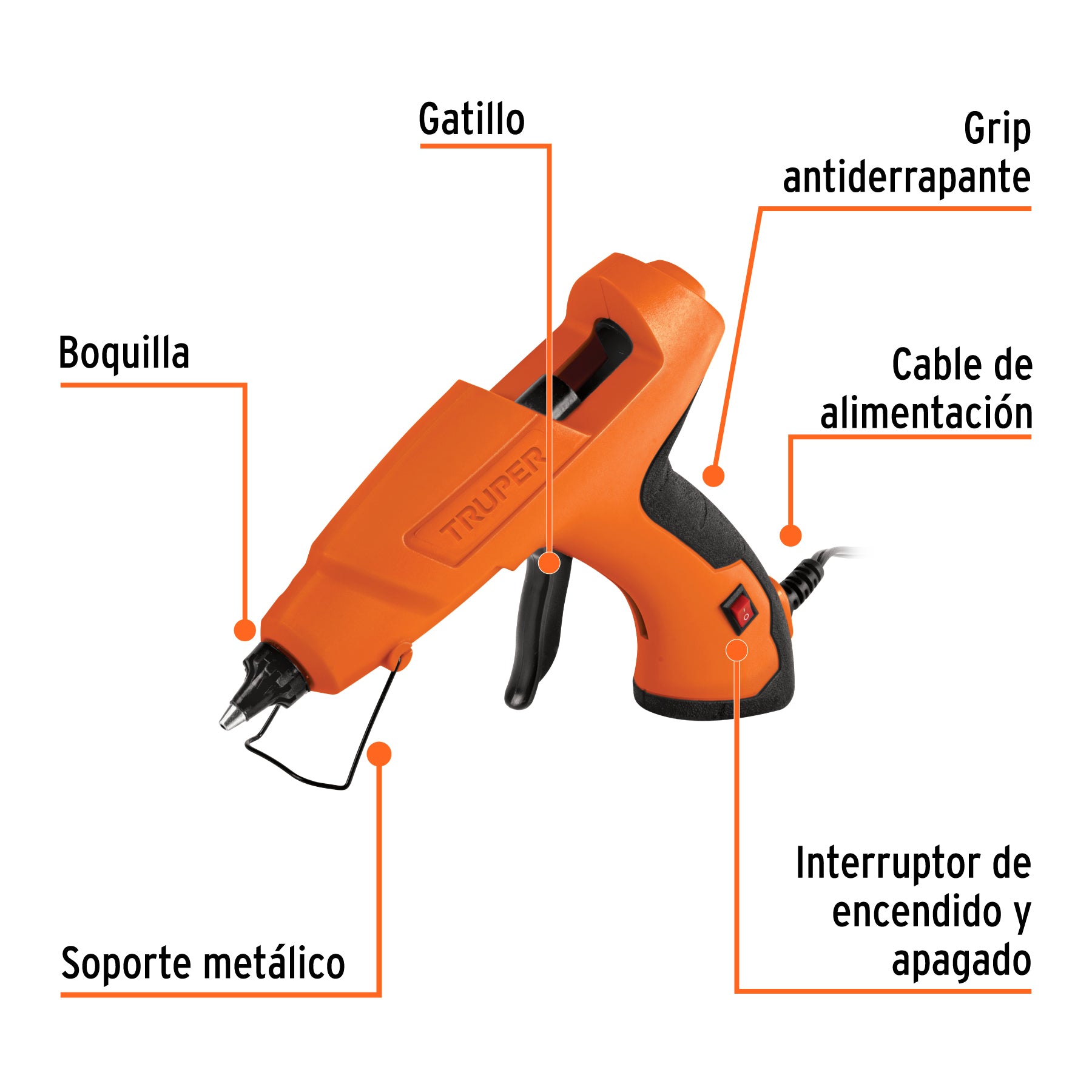 Pistola eléctrica de 80W para silicón de 1/2", 127V, TRUPER