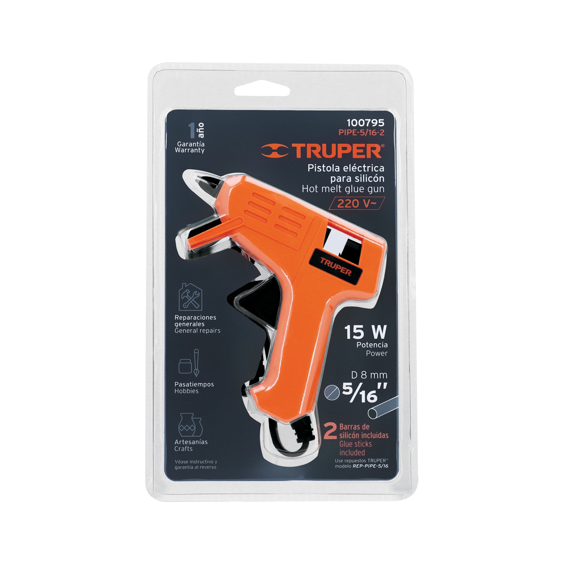 Pistola eléctrica de 15W para silicón de 5/16", 220V, TRUPER
