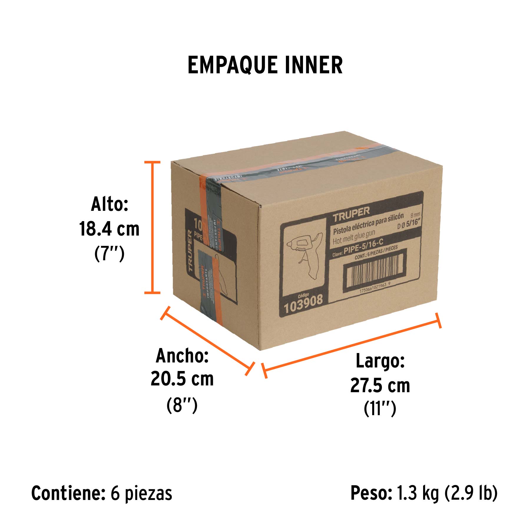 Pistola eléctrica de 10W para silicón de 5/16", 127V, TRUPER - Empaque