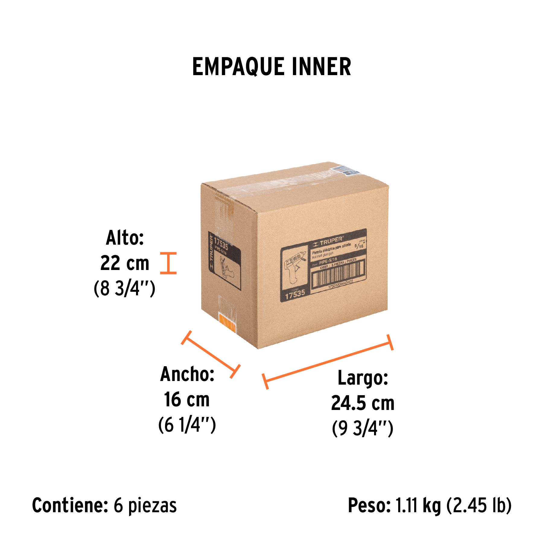 Pistola eléctrica de 20W para silicón de 5/16", 127V, TRUPER - Empaque