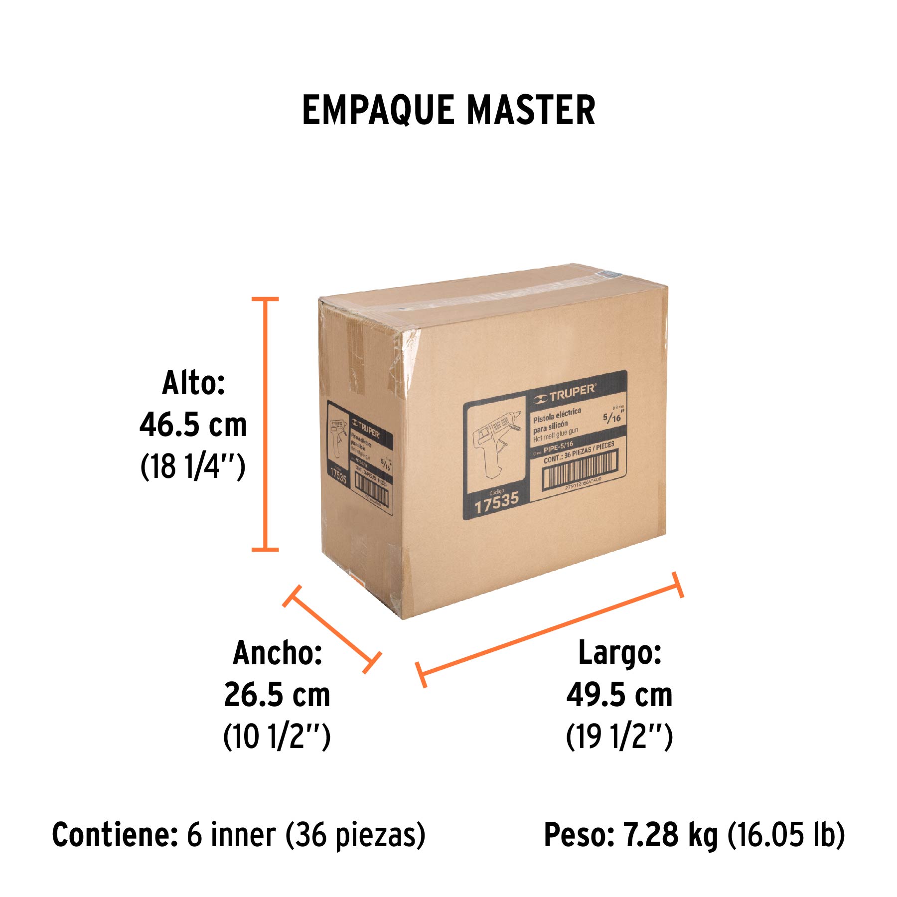 Pistola eléctrica de 20W para silicón de 5/16", 127V, TRUPER - Empaque