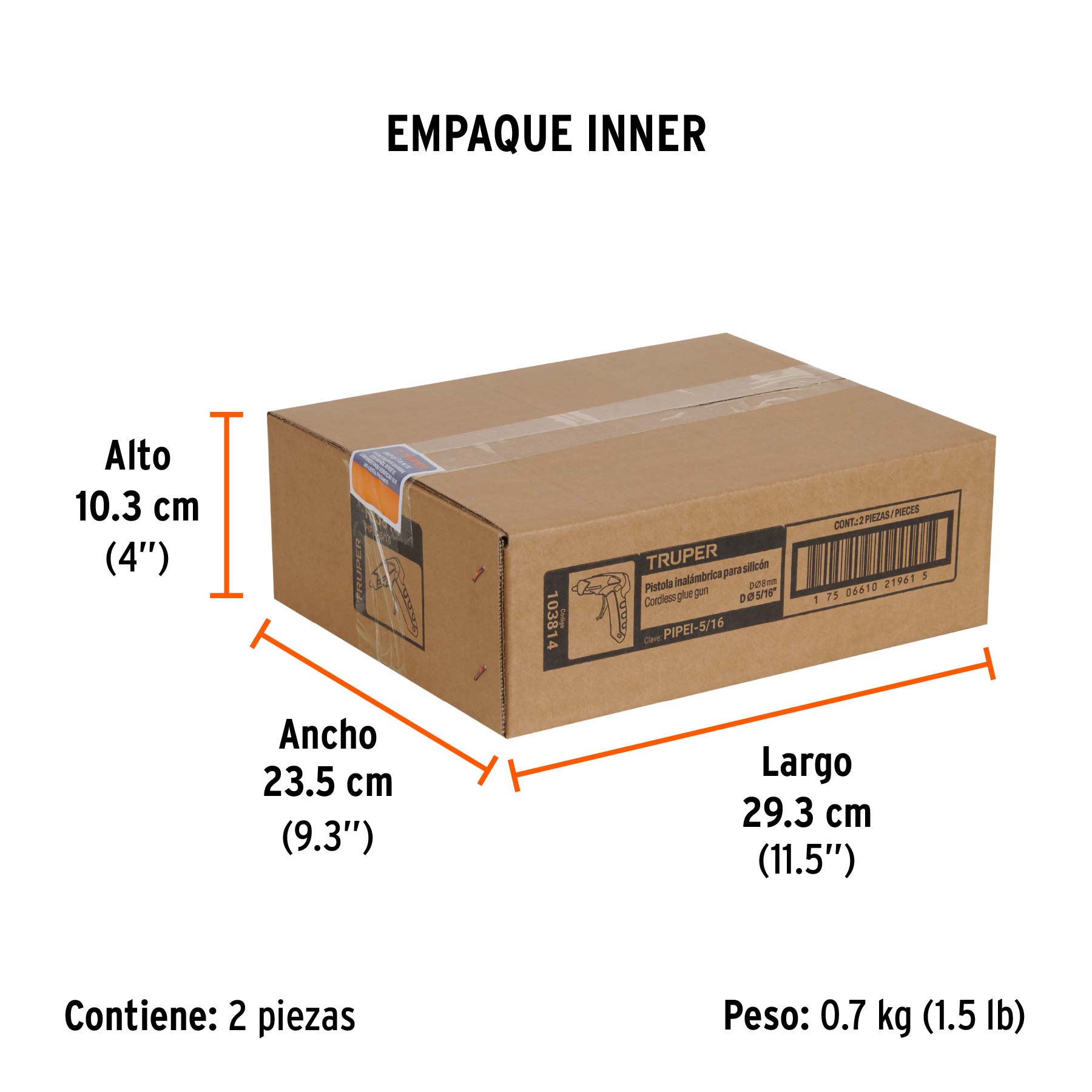 Pistola inalámbrica de 3.7V para silicón de 5/16", TRUPER - Empaque