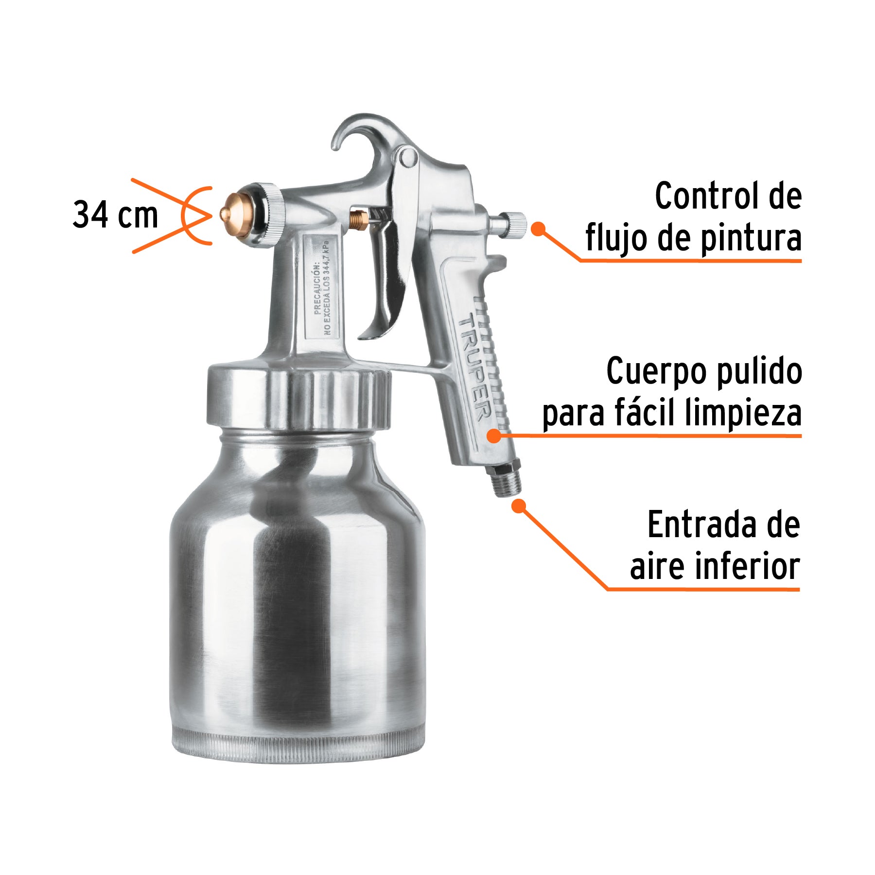 Pistola p/pintar baja presión, 1.5 mm, pulida, entrada inf
