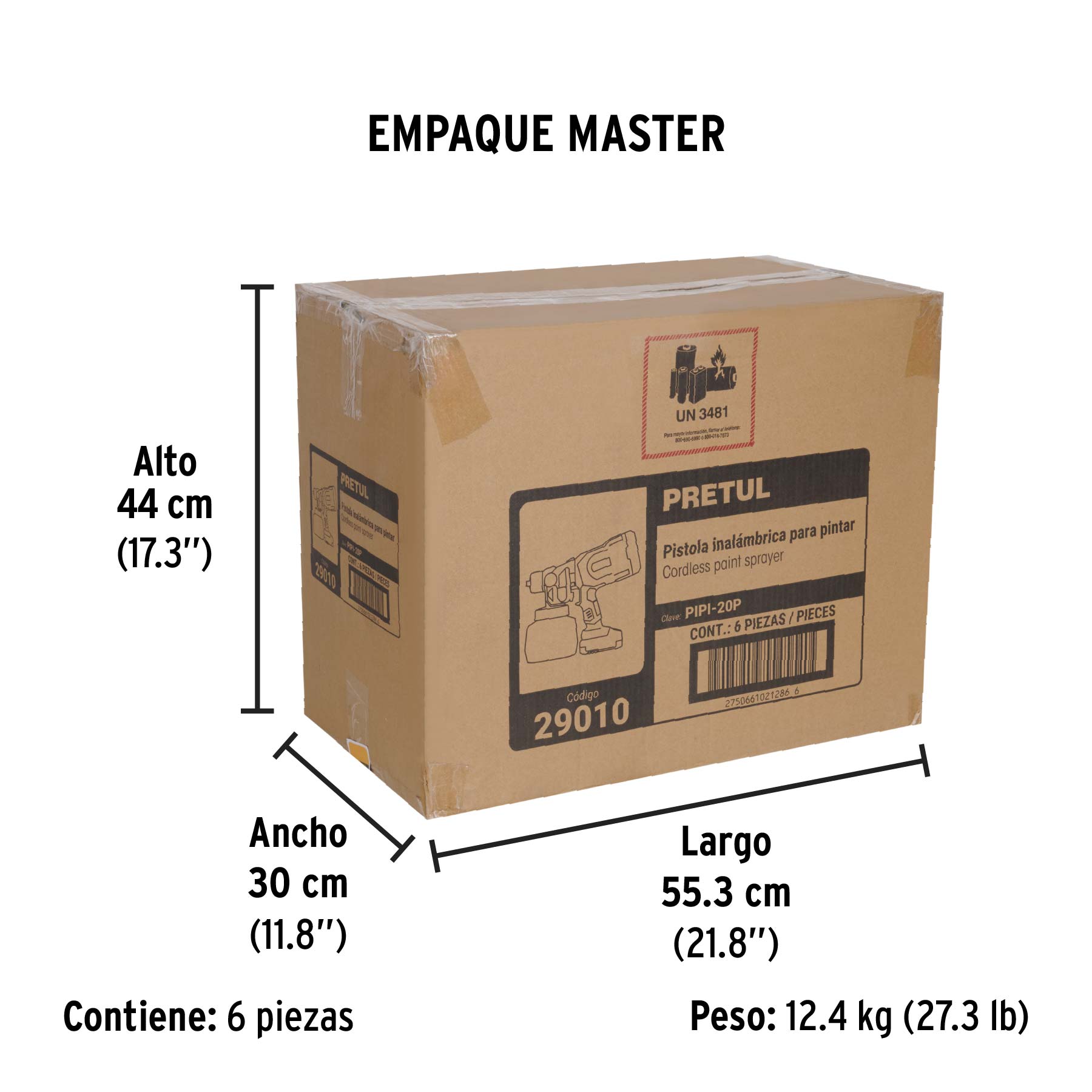 Pistola para pintar, 20V, 1 batería 2Ah, PRETUL - Empaque