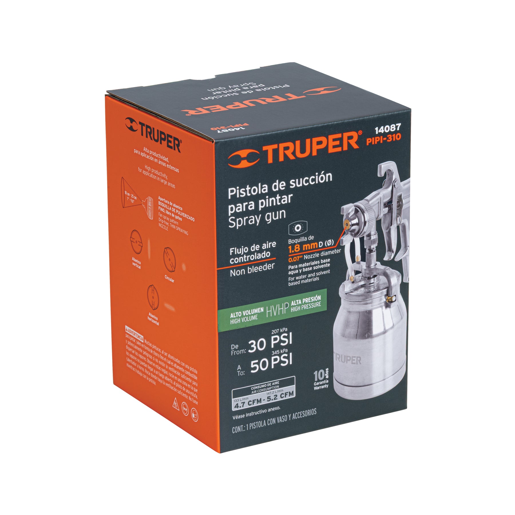 Pistola p/pintar succión HVHP vaso alum, 1.8mm, 2 vál TRUPER