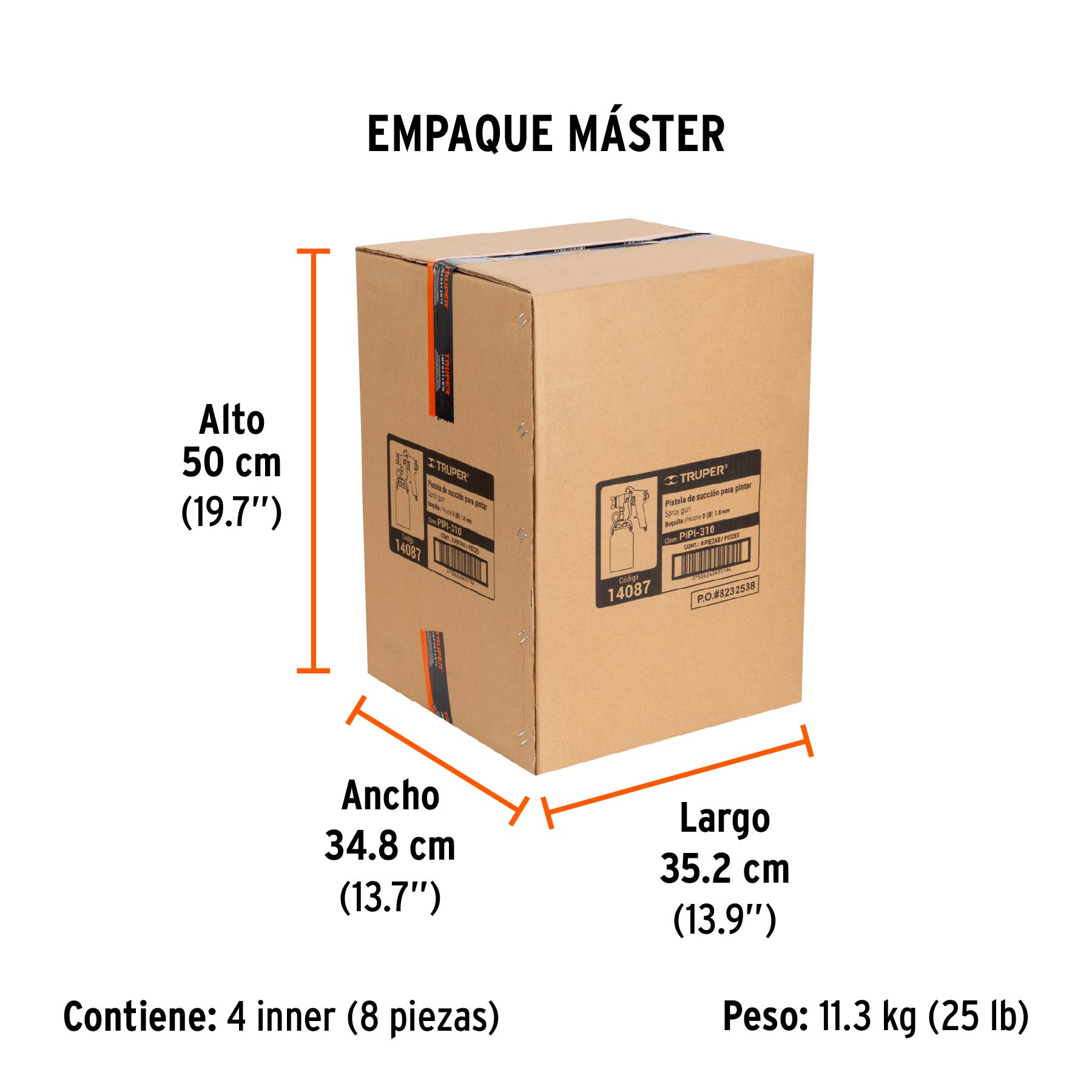 Pistola p/pintar succión HVHP vaso alum, 1.8mm, 2 vál TRUPER - Empaque