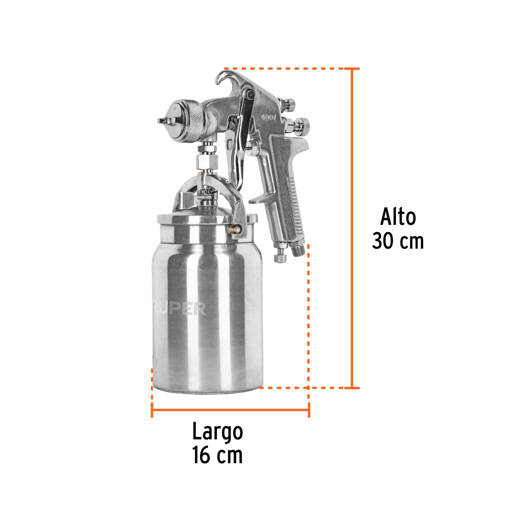 Pistola p/pintar succión HVHP vaso alum, 1.8mm, 3 vál TRUPER