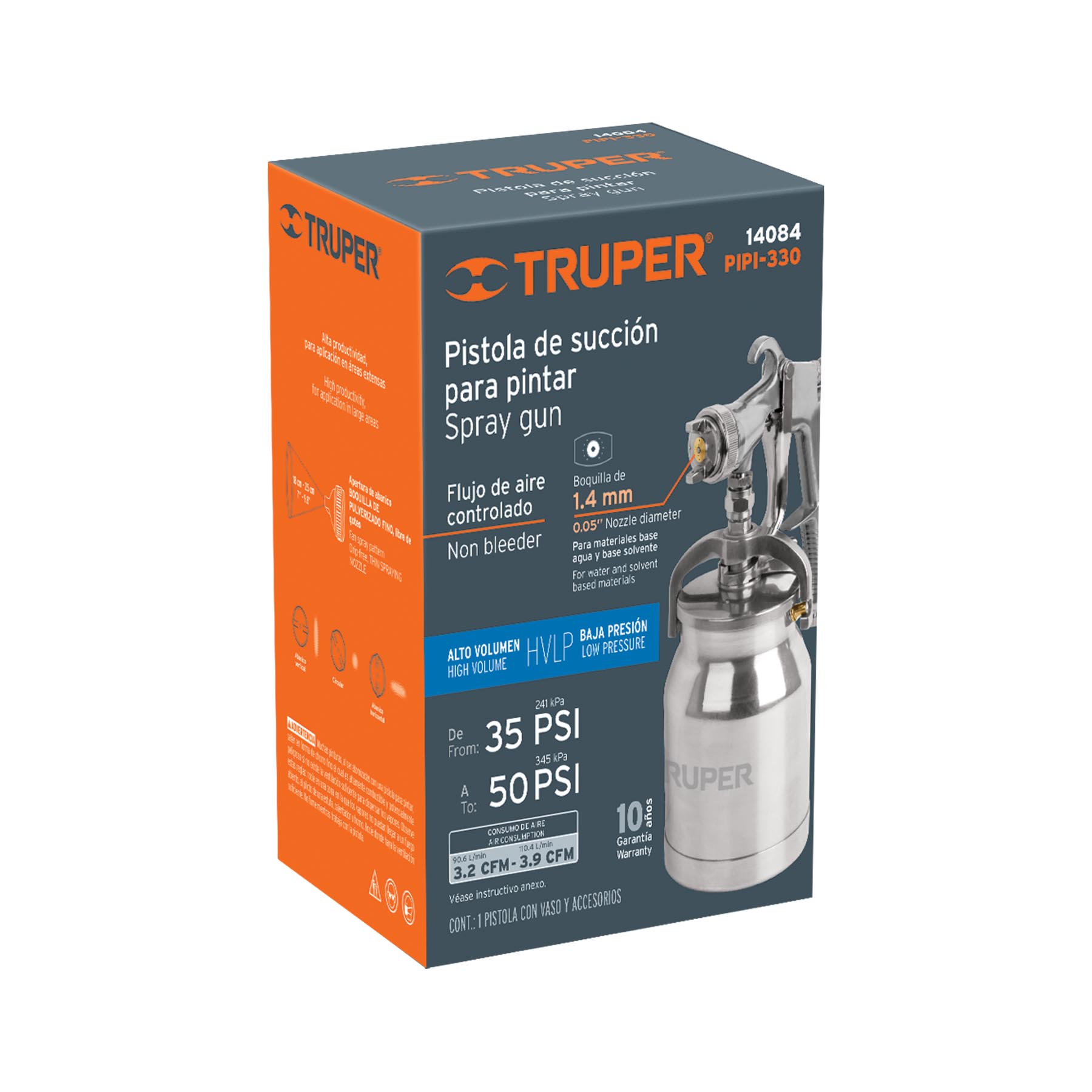 Pistola p/pintar succión HVLP vaso aluminio, 1.4 mm, TRUPER