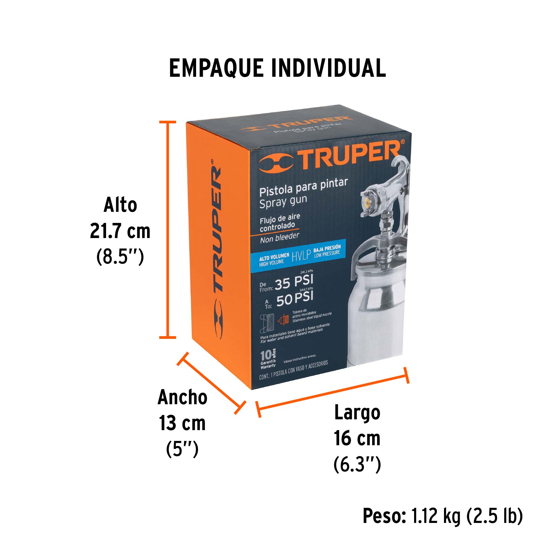 Pistola p/pintar succión HVLP vaso aluminio, 1.4 mm, TRUPER - Empaque