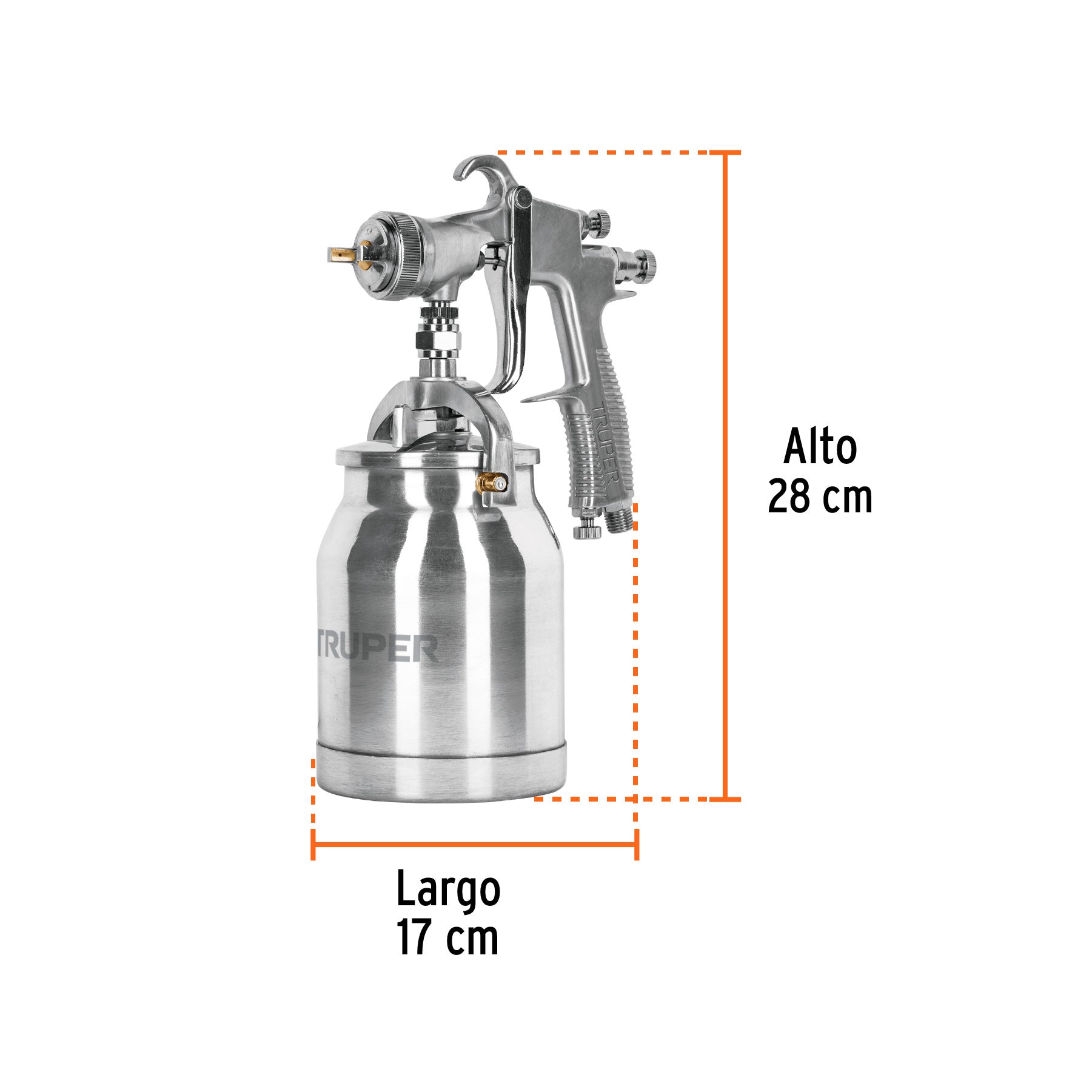 Pistola p/pintar succión HVLP vaso aluminio, 1.4 mm, TRUPER