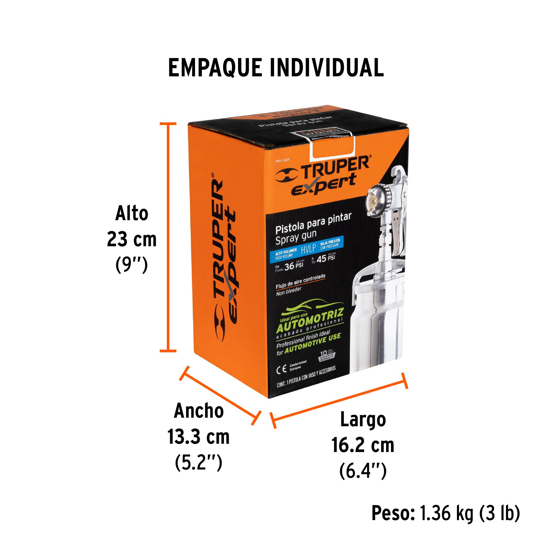 Pistola p/pintar succión HVLP vaso aluminio, 1.4 mm, EXPERT - Empaque