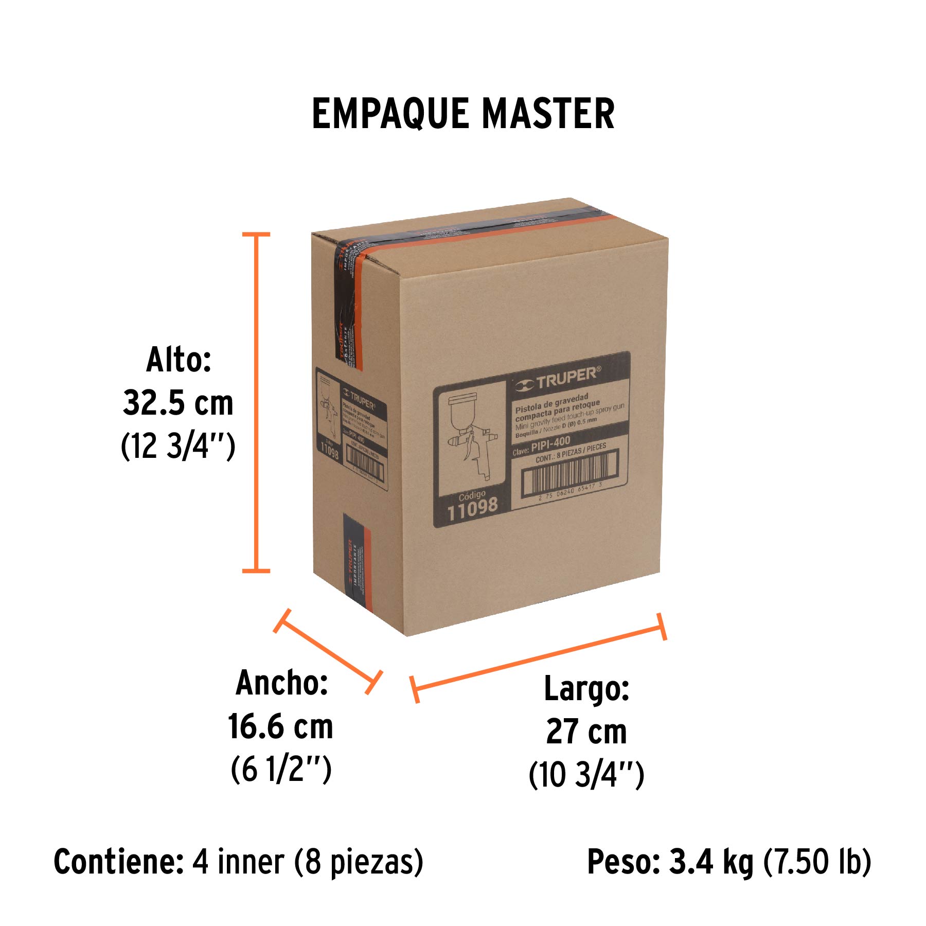 Pistola para retoque LVMP vaso aluminio, 0.5 mm, TRUPER - Empaque