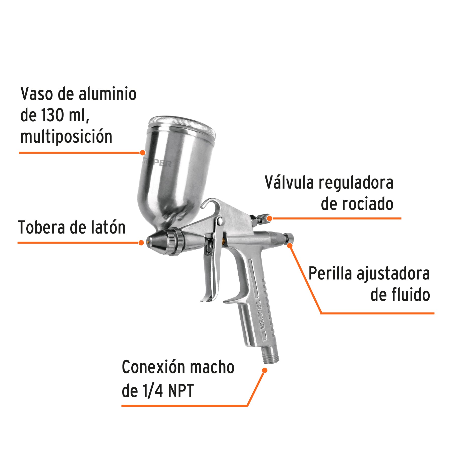 Pistola para retoque LVMP vaso aluminio, 0.5 mm, TRUPER
