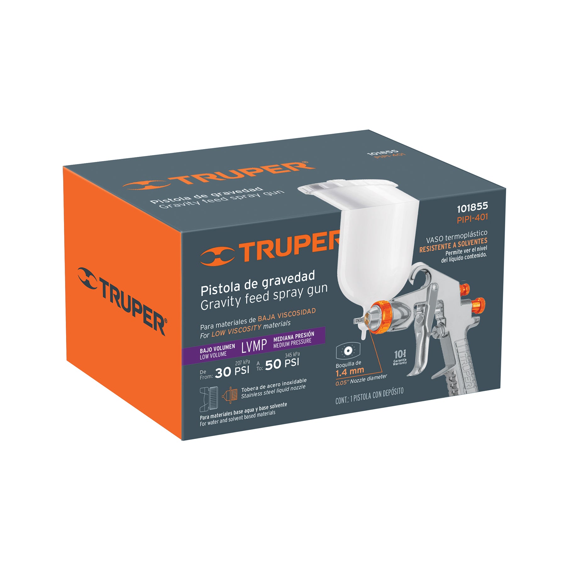 Pistola para pintar LVMP vaso plástico, 1.4 mm, TRUPER