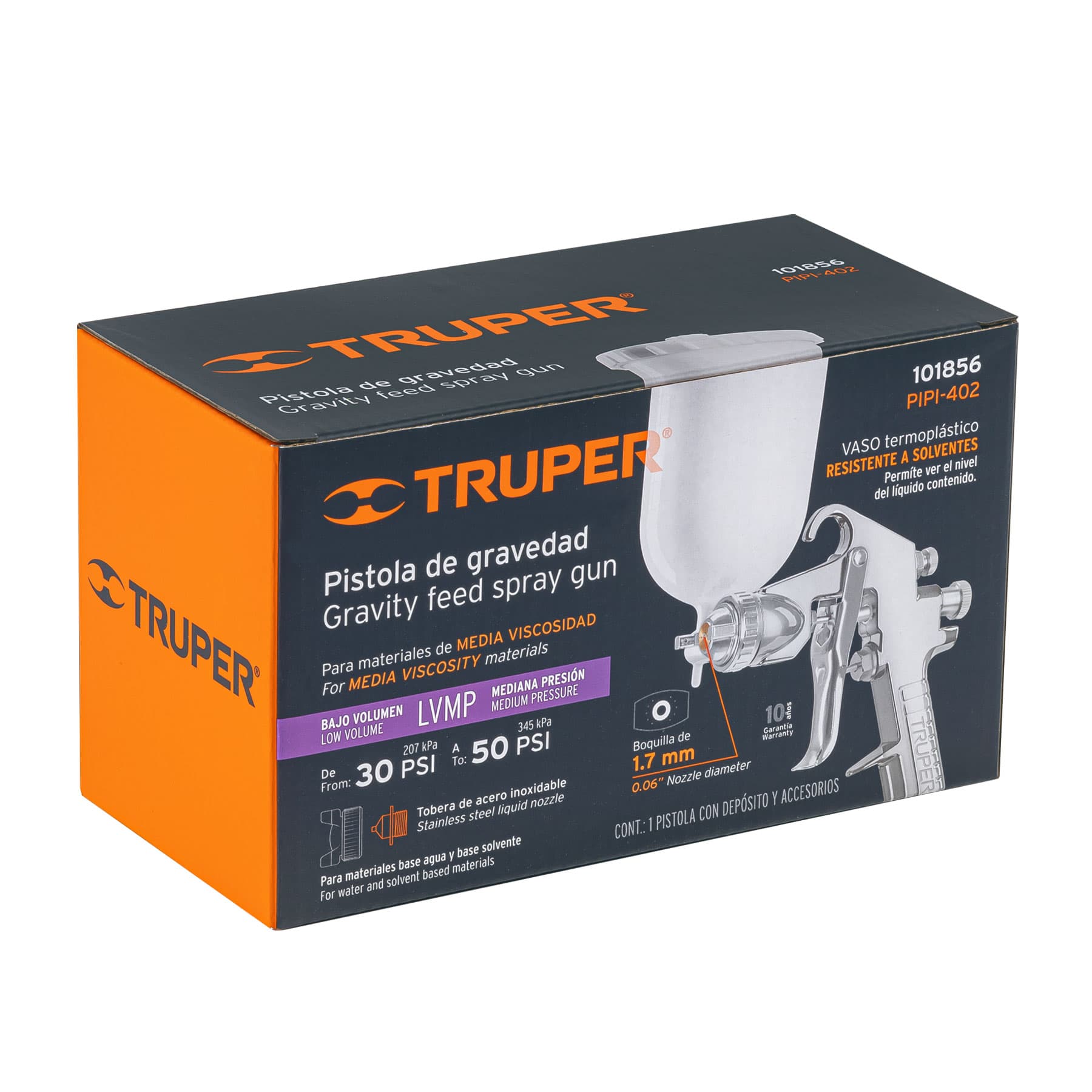 Pistola para pintar LVMP vaso plástico, 1.7 mm, TRUPER