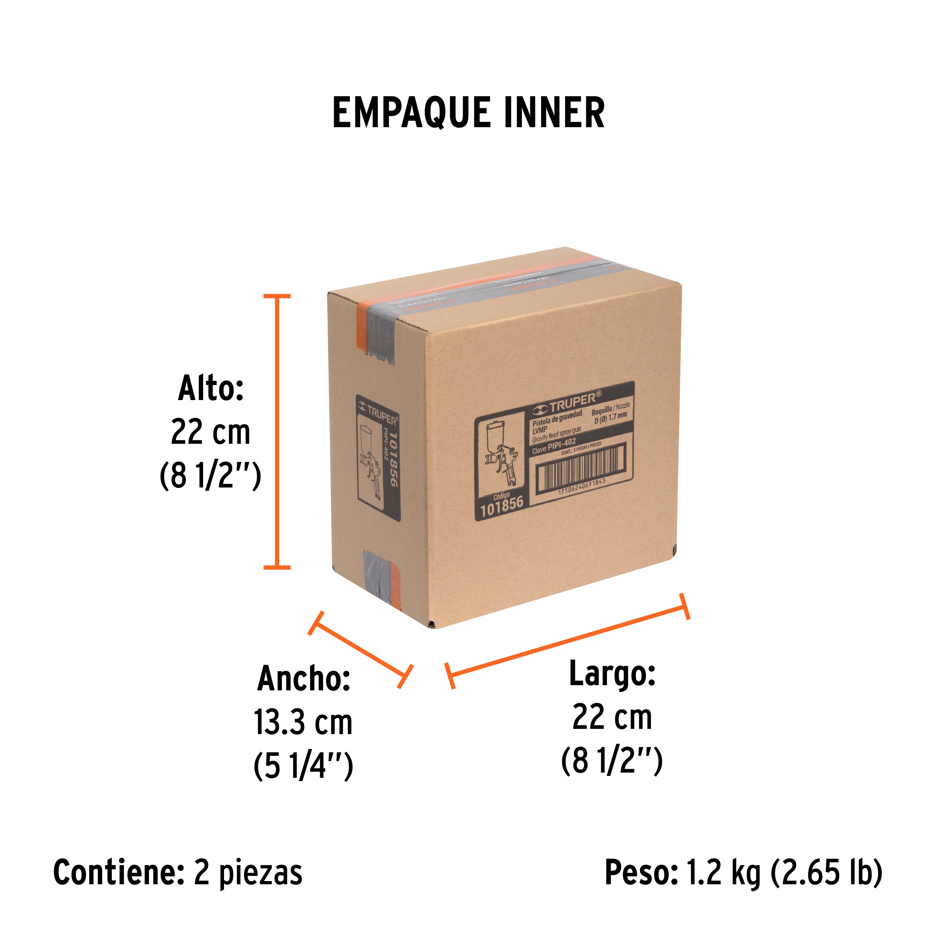 Pistola para pintar LVMP vaso plástico, 1.7 mm, TRUPER - Empaque