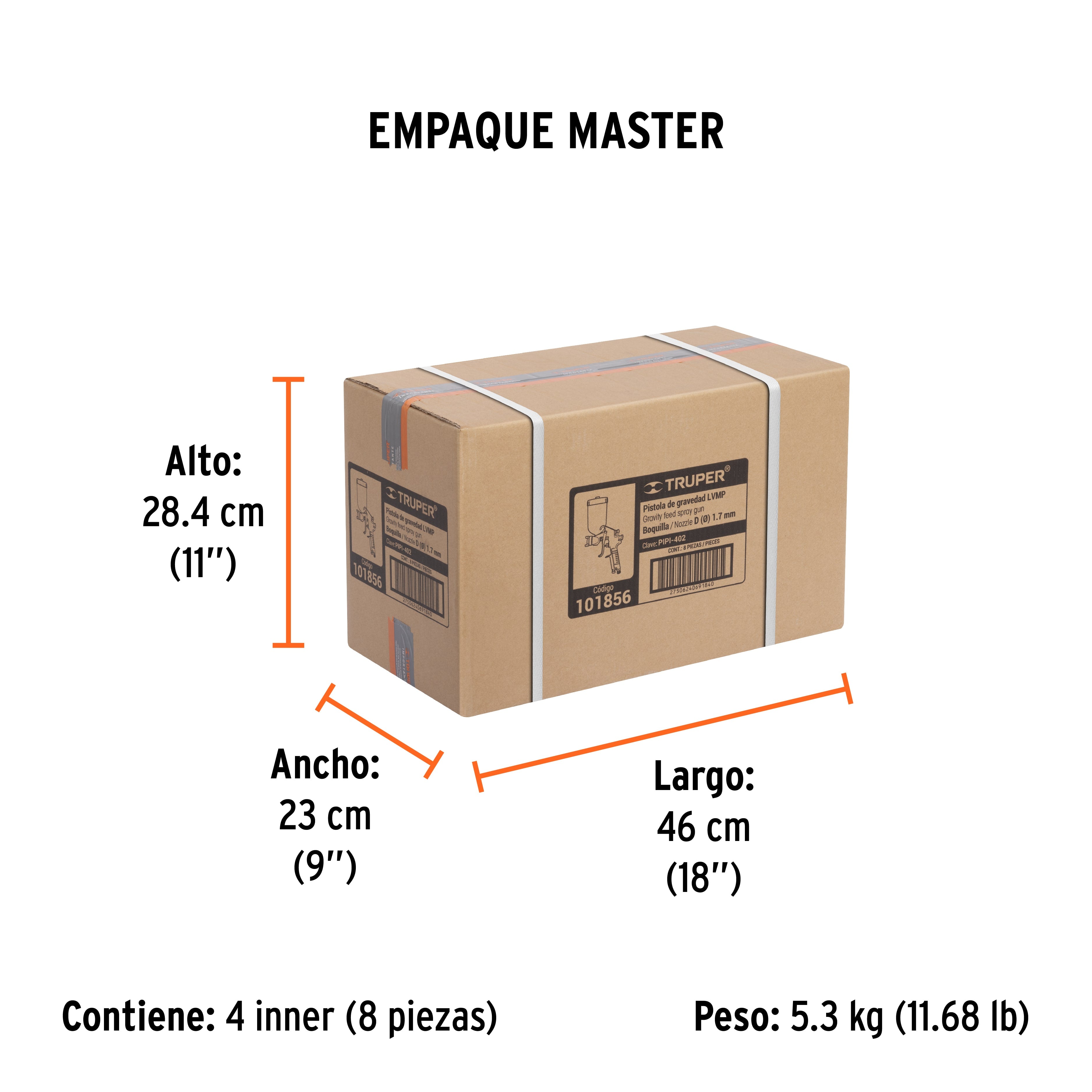 Pistola para pintar LVMP vaso plástico, 1.7 mm, TRUPER - Empaque