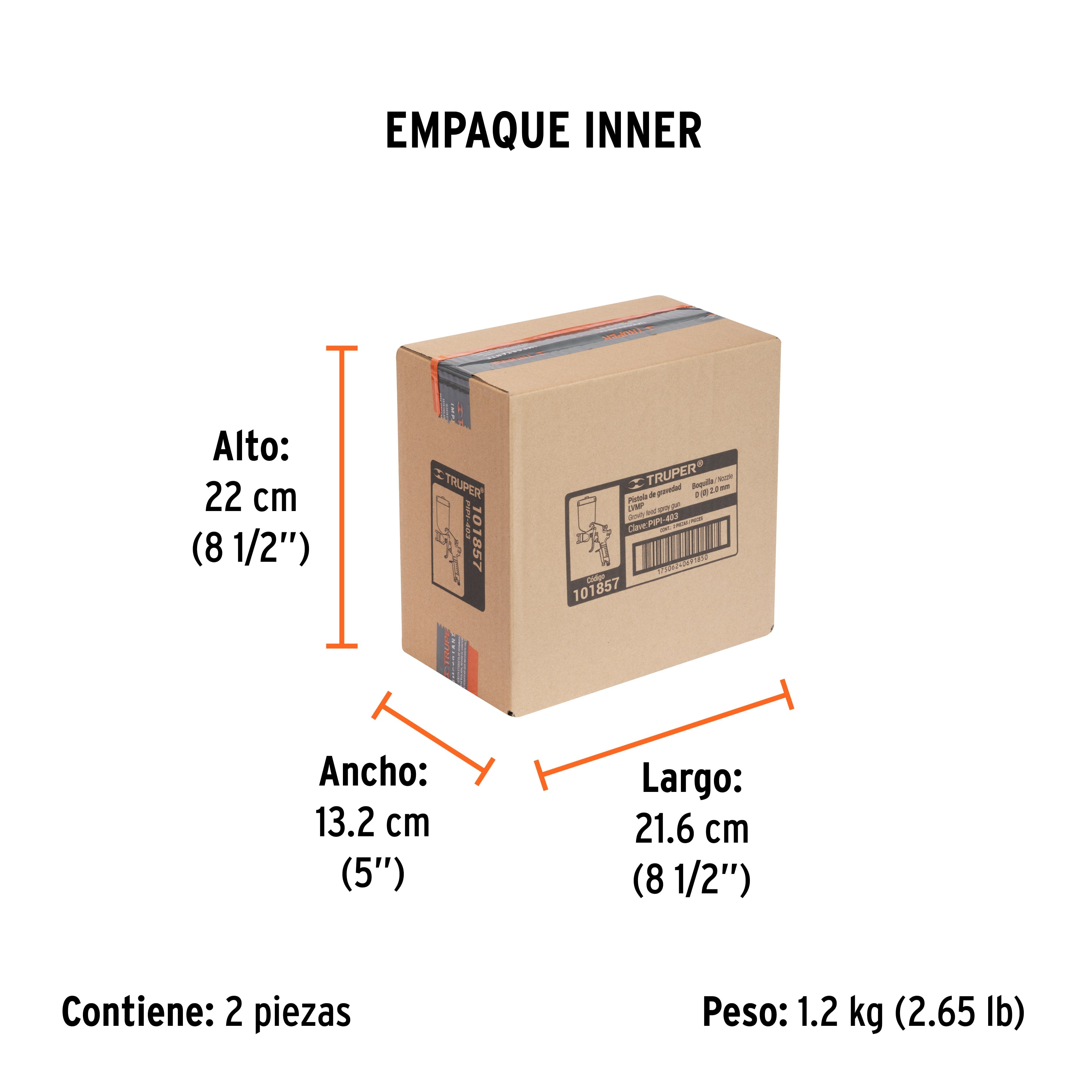 Pistola para pintar LVMP vaso plástico, 2 mm, TRUPER - Empaque