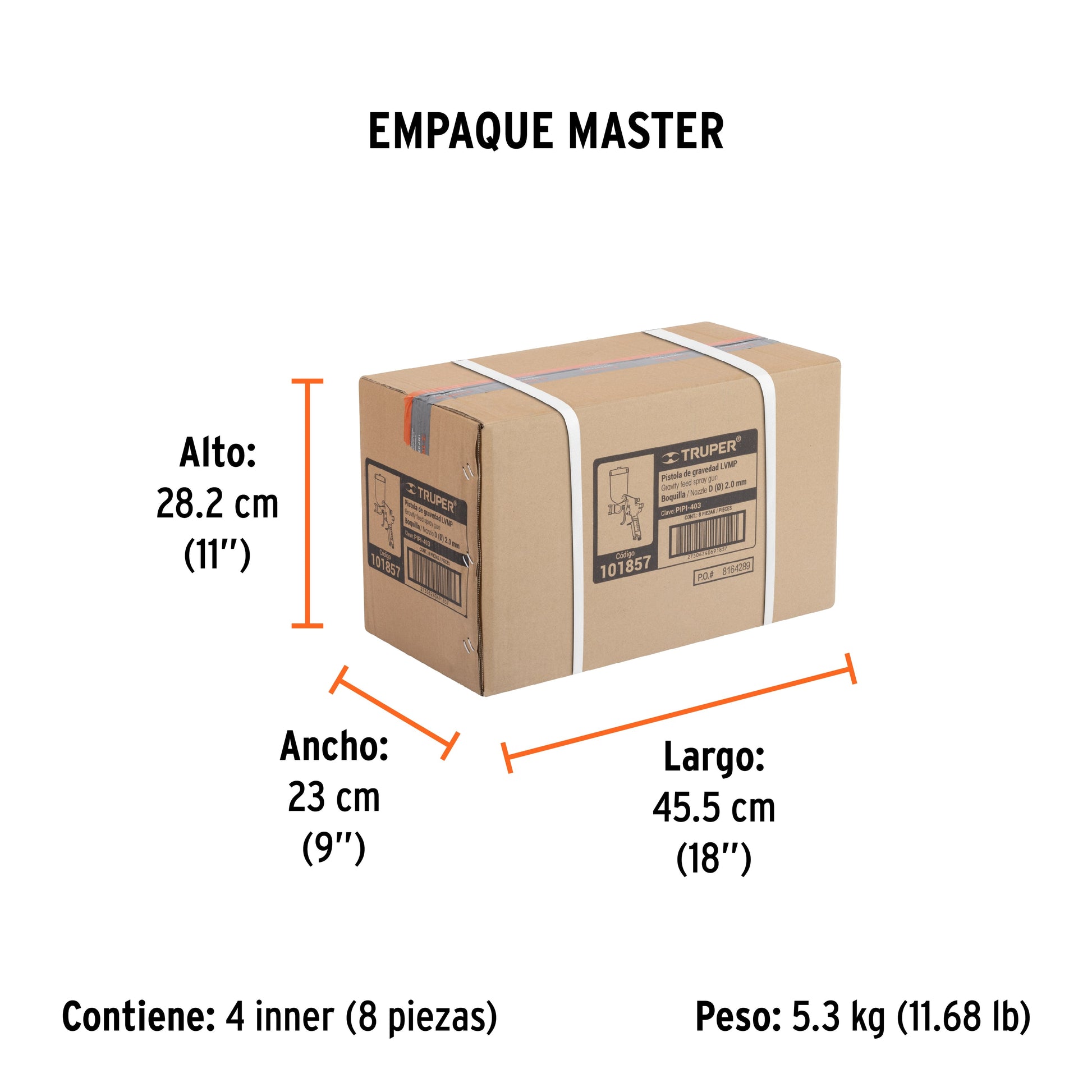 Pistola para pintar LVMP vaso plástico, 2 mm, TRUPER - Empaque