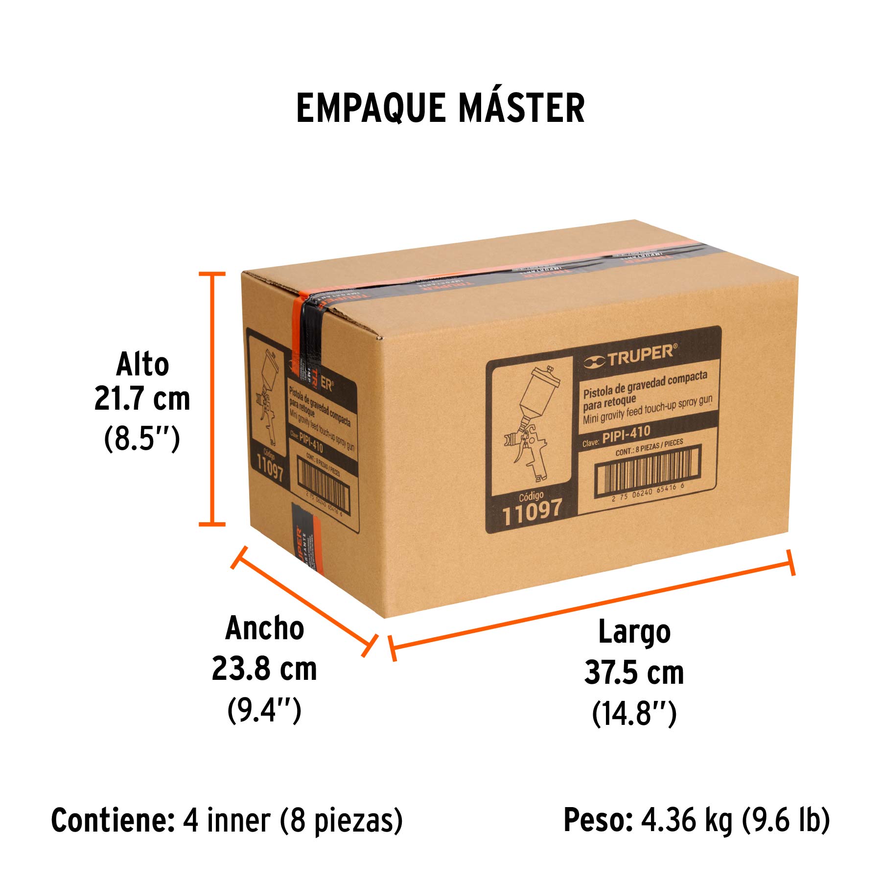 Pistola p/retoque gravedad HVLP vaso plástico, 1 mm, TRUPER - Empaque