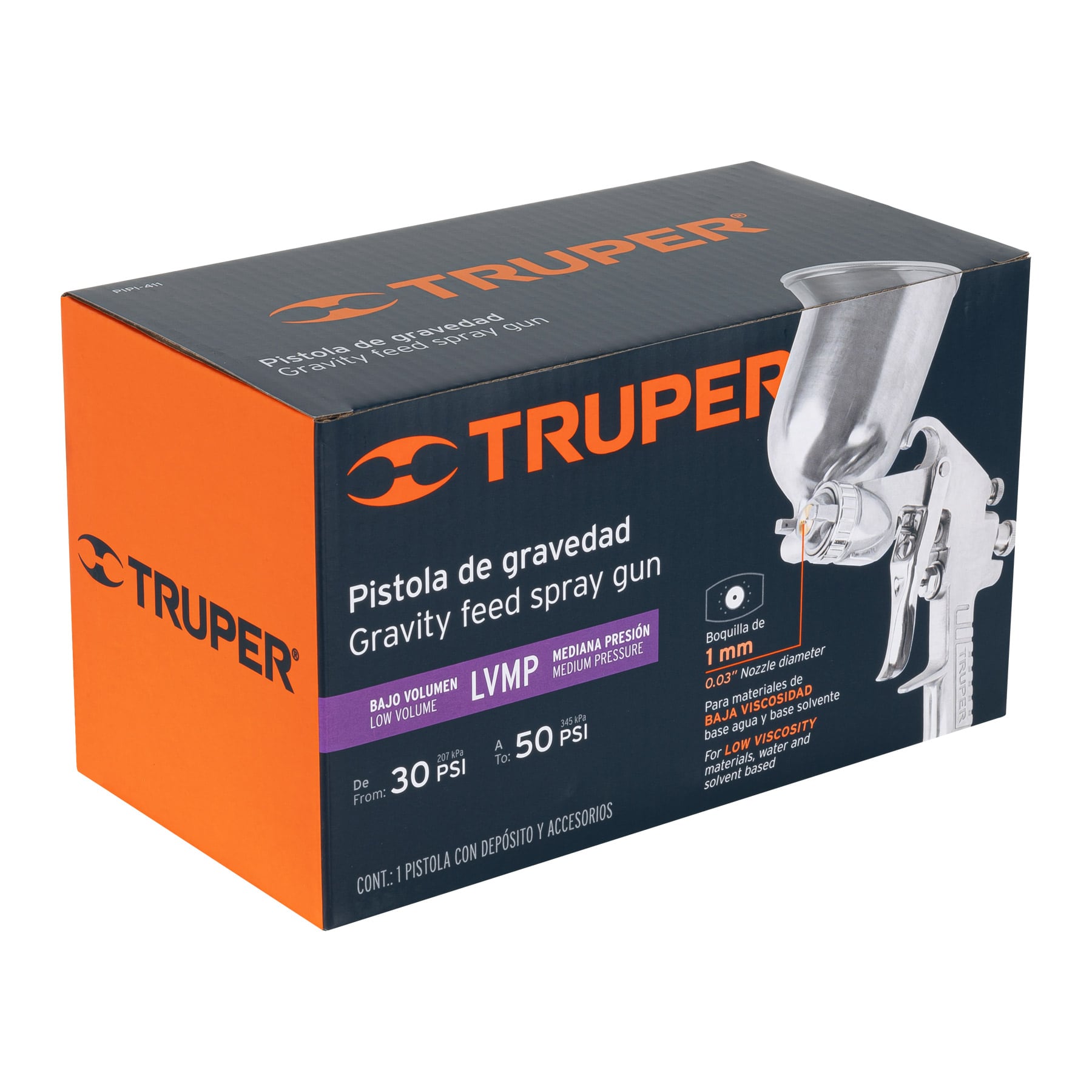 Pistola para pintar LVMP vaso aluminio, 1 mm, TRUPER