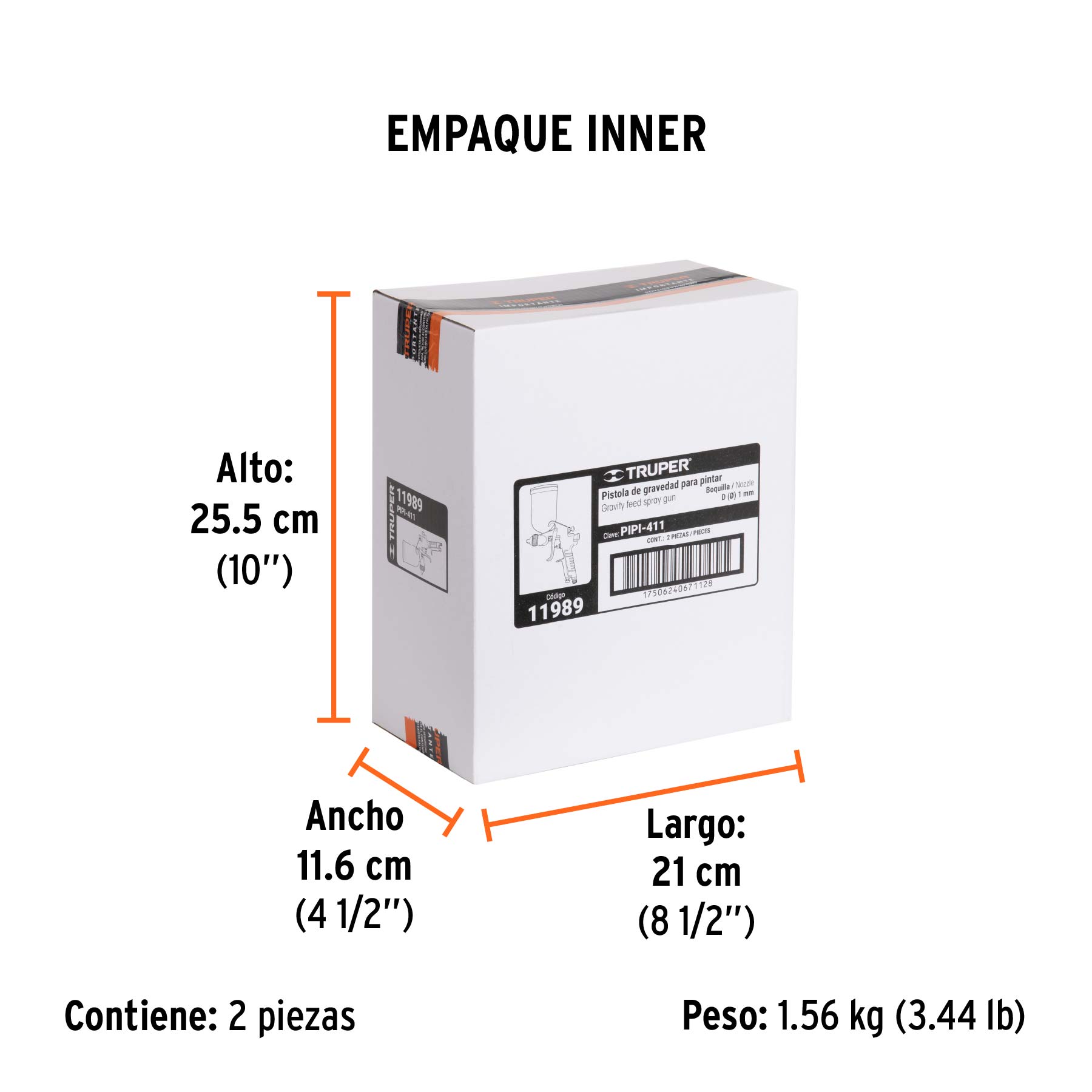 Pistola para pintar LVMP vaso aluminio, 1 mm, TRUPER - Empaque