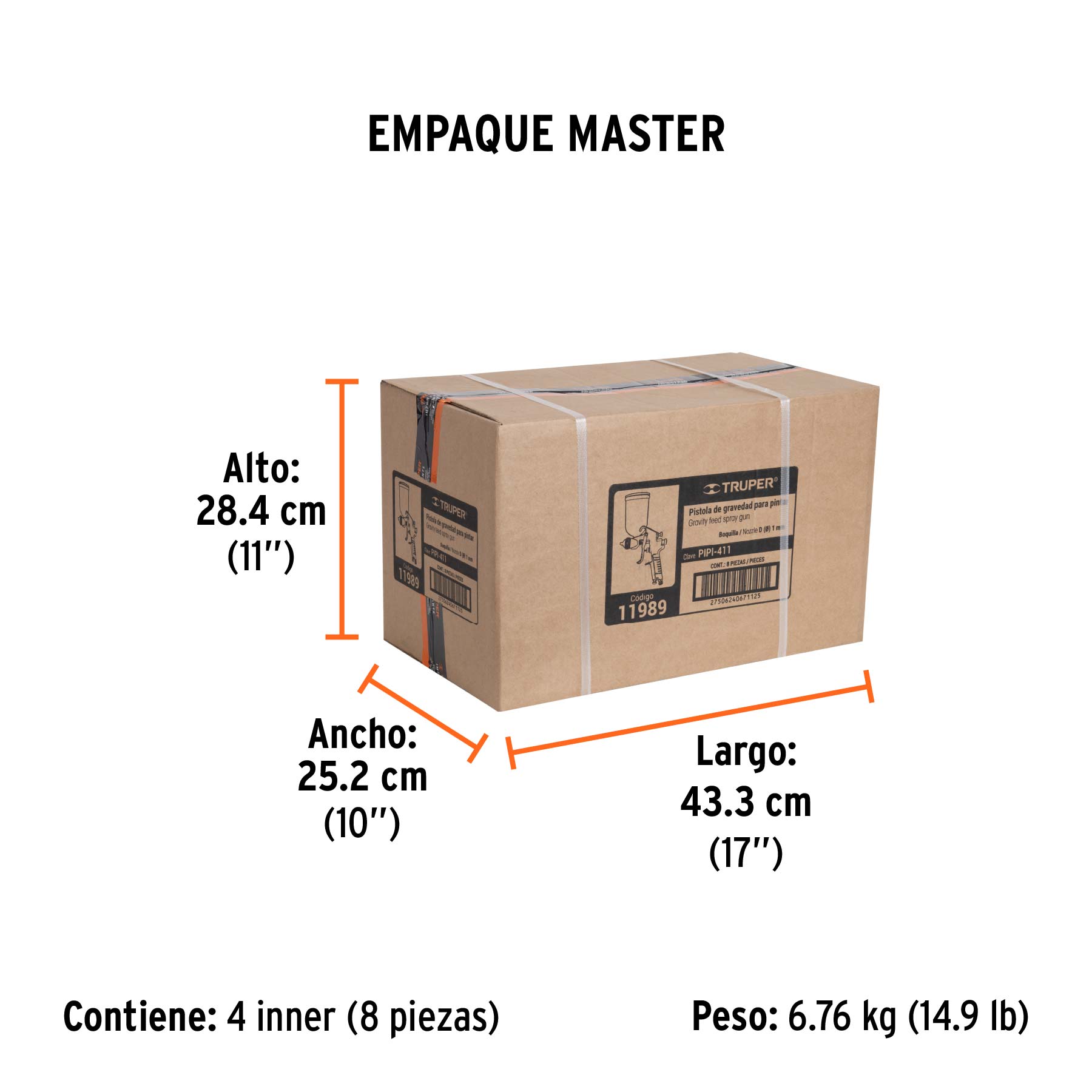 Pistola para pintar LVMP vaso aluminio, 1 mm, TRUPER - Empaque