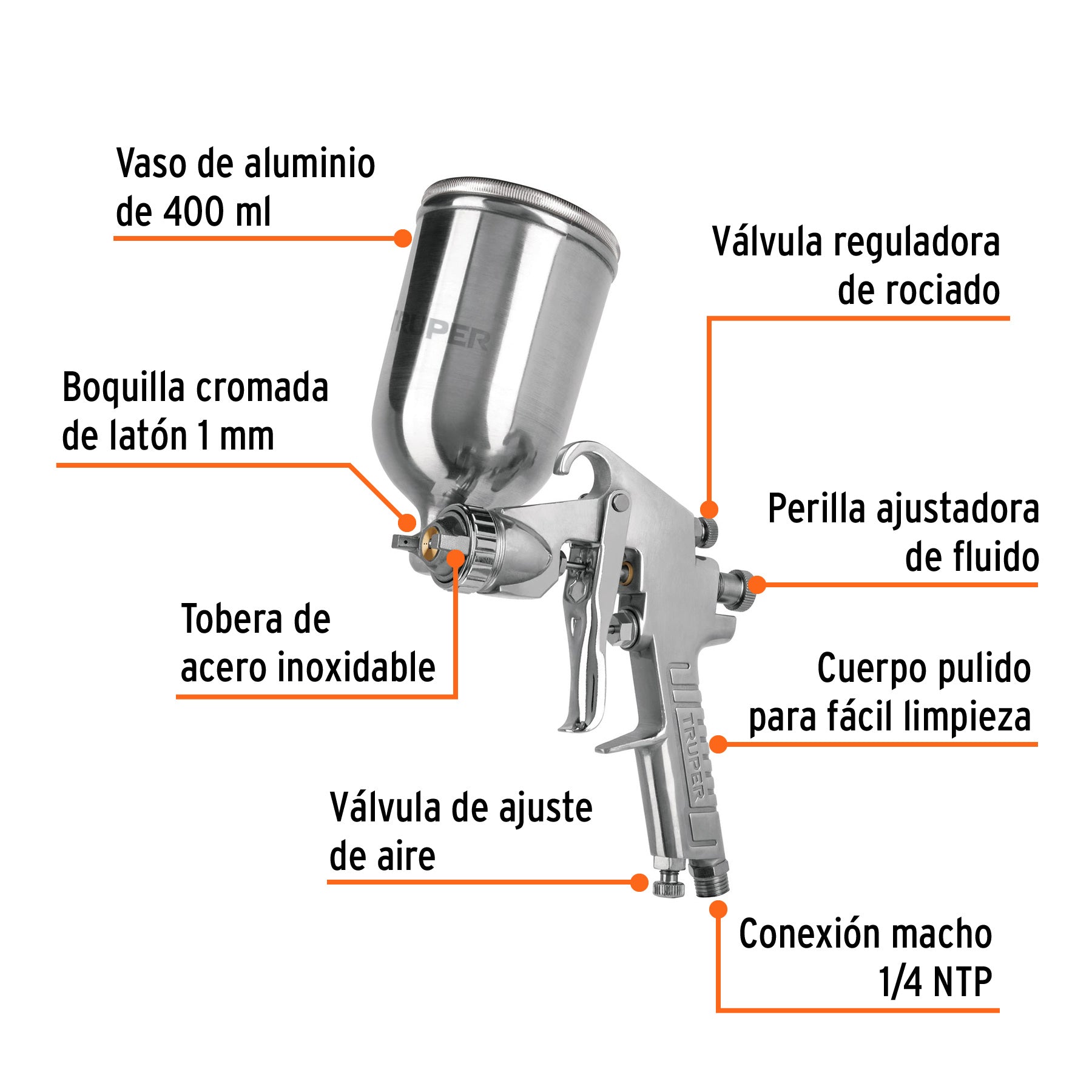 Pistola para pintar LVMP vaso aluminio, 1 mm, TRUPER