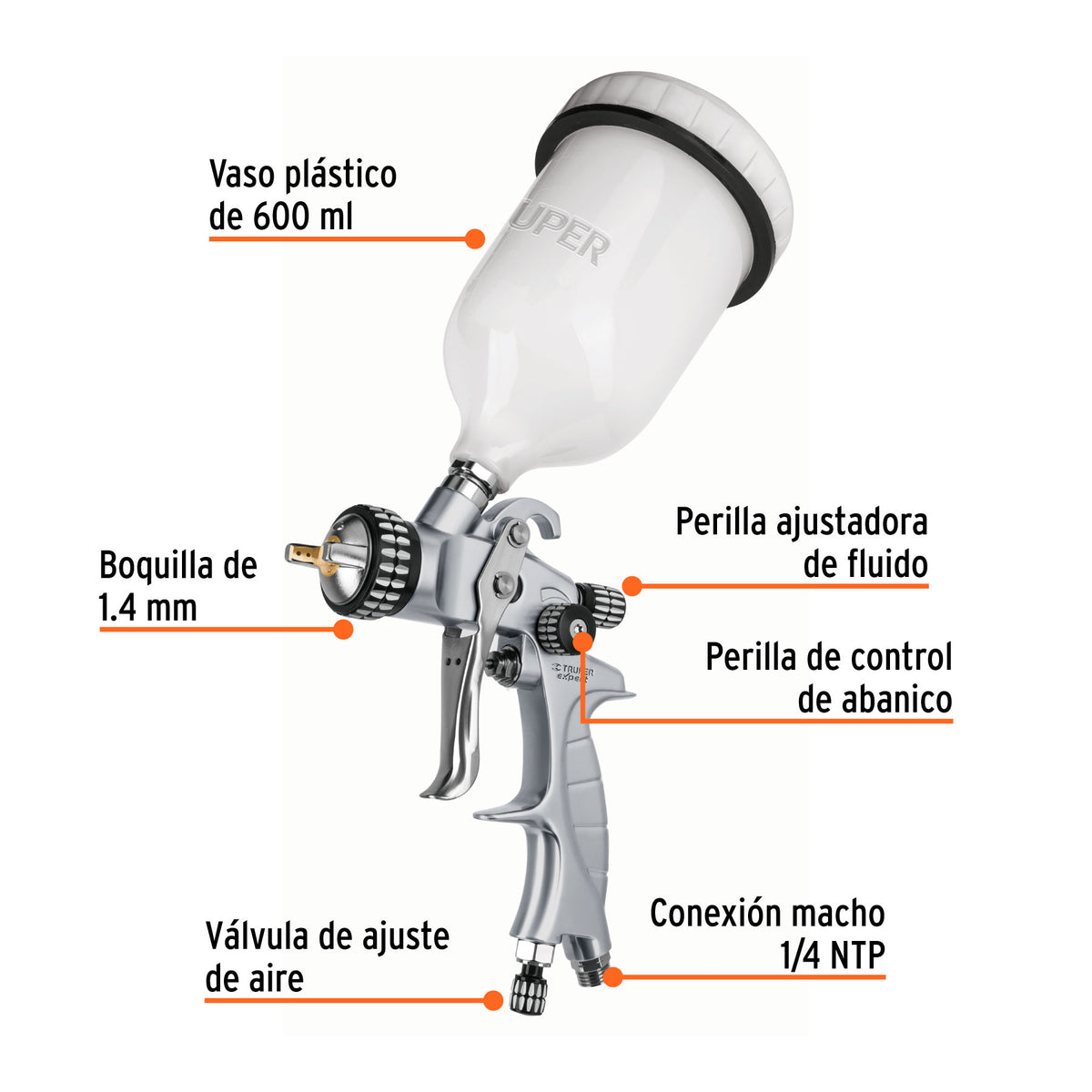 Pistola para pintar LVMP vaso plástico, 1.4 mm, EXPERT