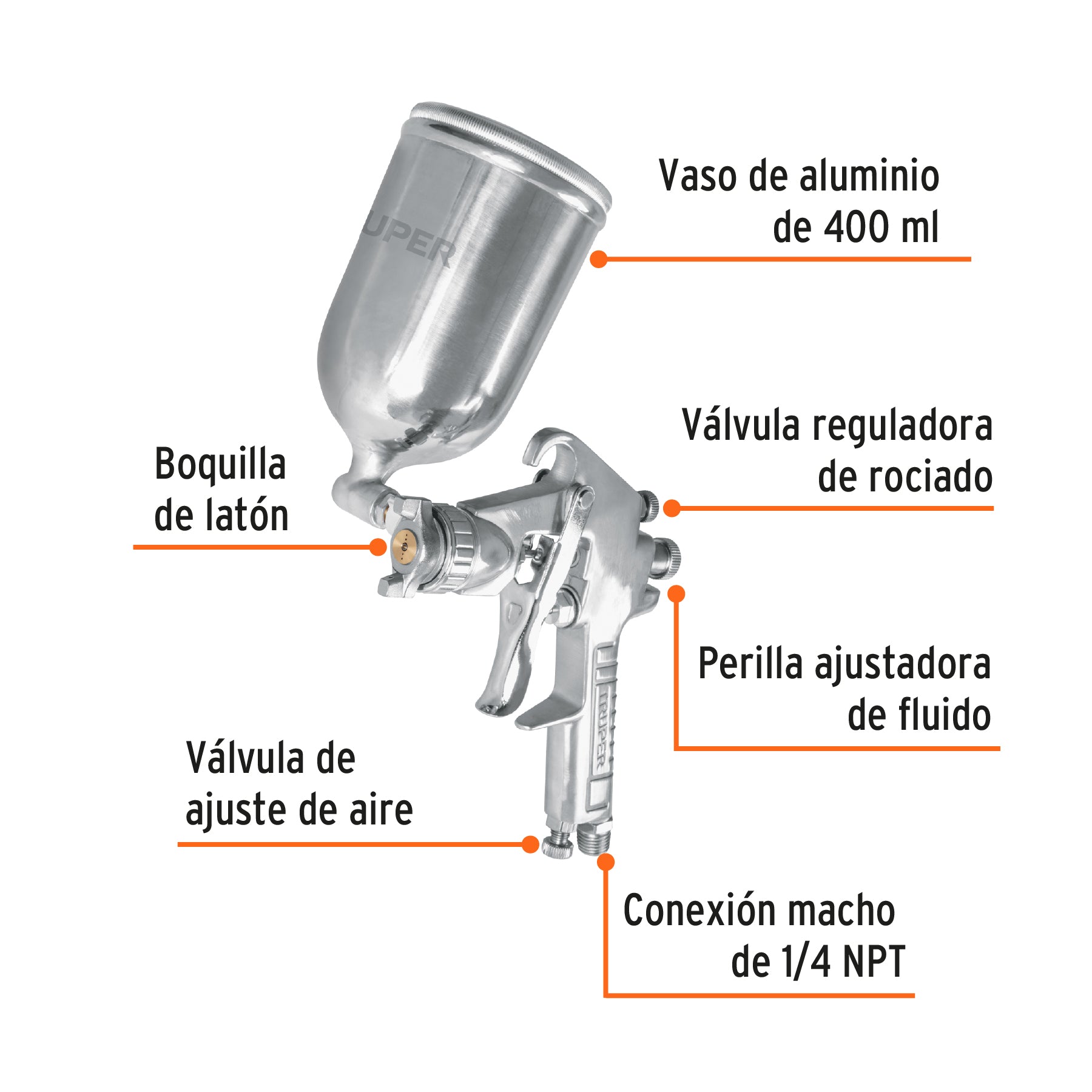 Pistola para pintar LVMP vaso aluminio, 1.4 mm, TRUPER
