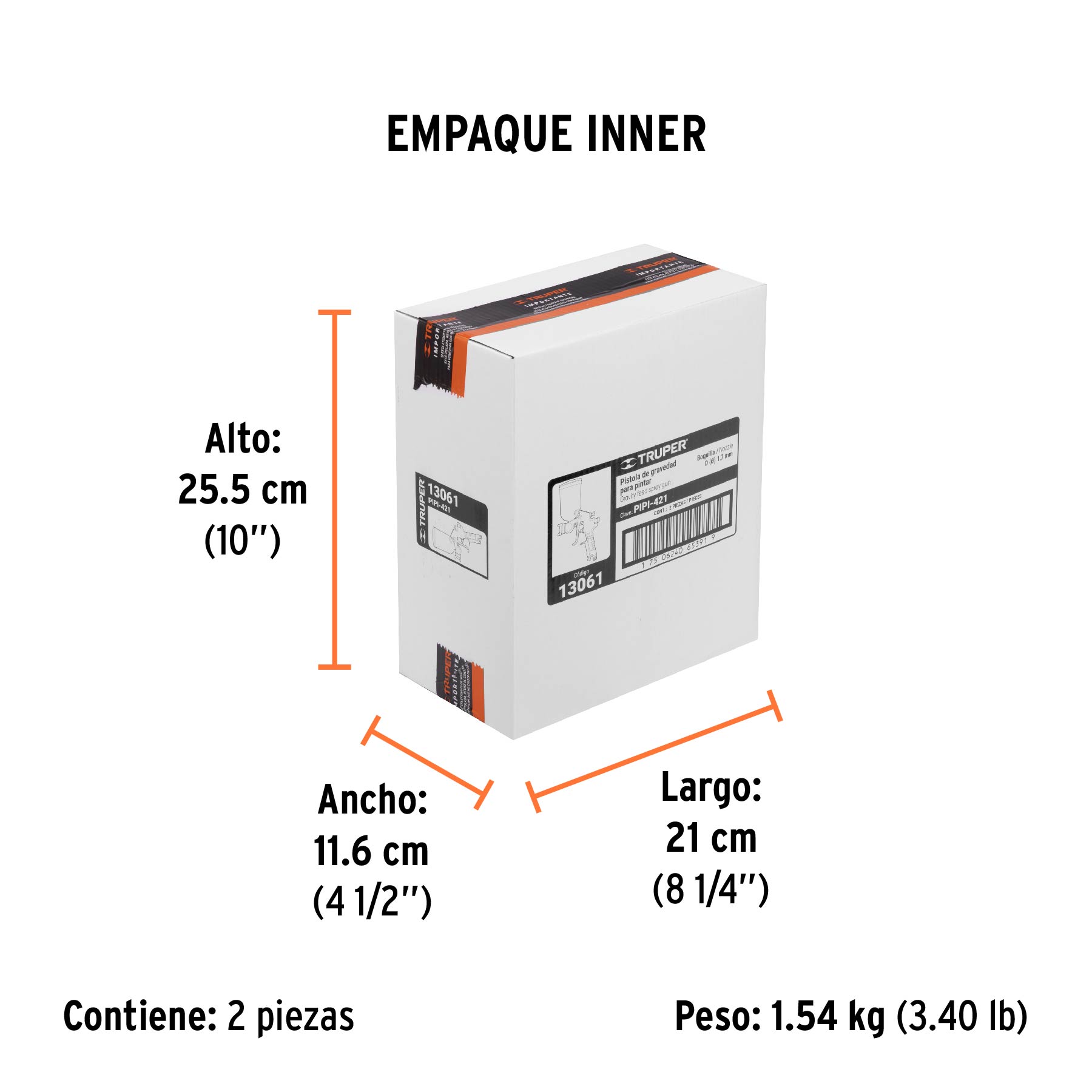 Pistola para pintar LVMP vaso aluminio, 1.7 mm, TRUPER - Empaque